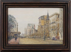Antique European Impressionist Street Scene Framed Original Signed Oil Painting