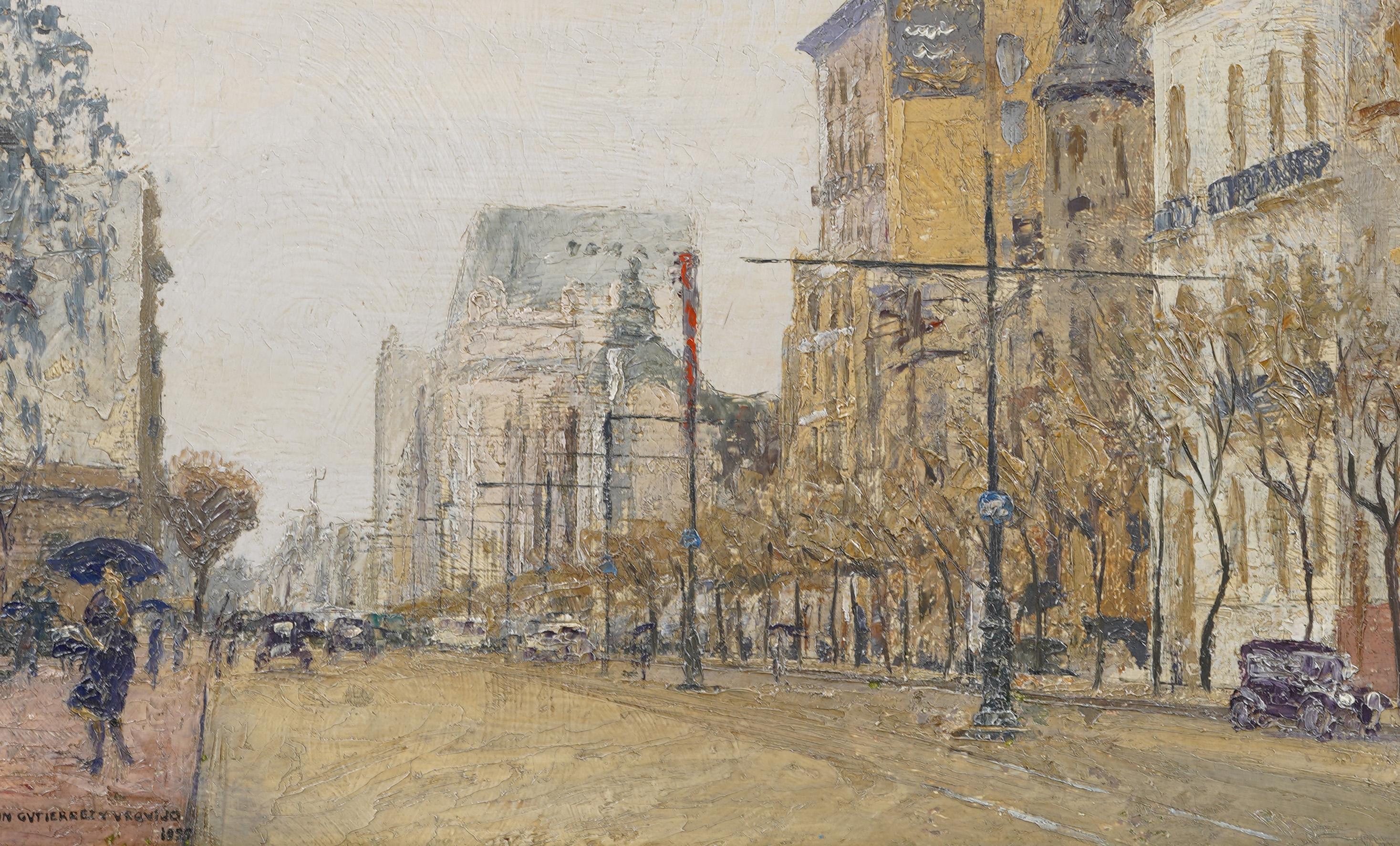 Antike europäische impressionistische Straßenszene Gerahmtes Original signiertes Ölgemälde im Angebot 1