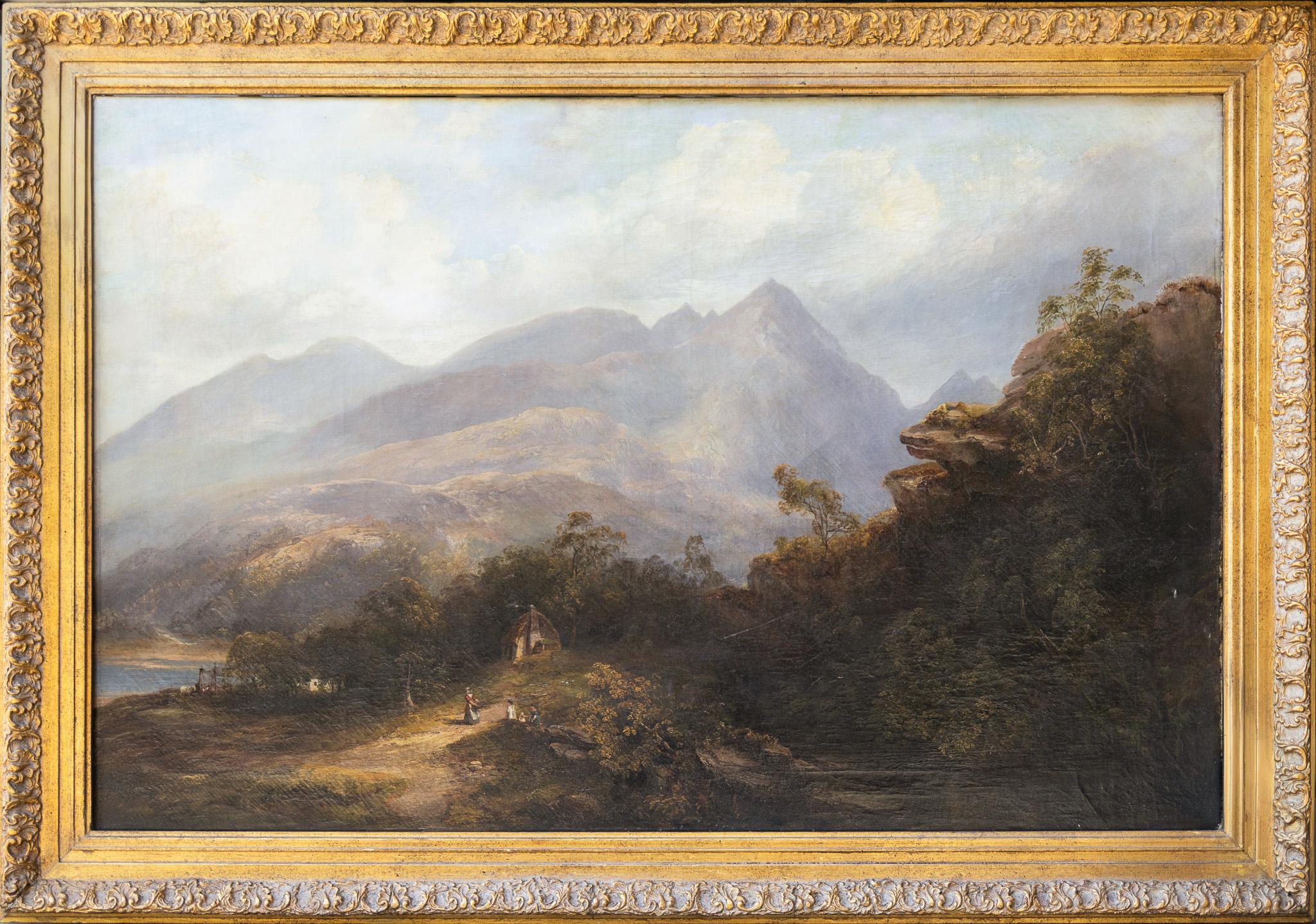 Antique European Landscape with Mountains - Painting by Unknown