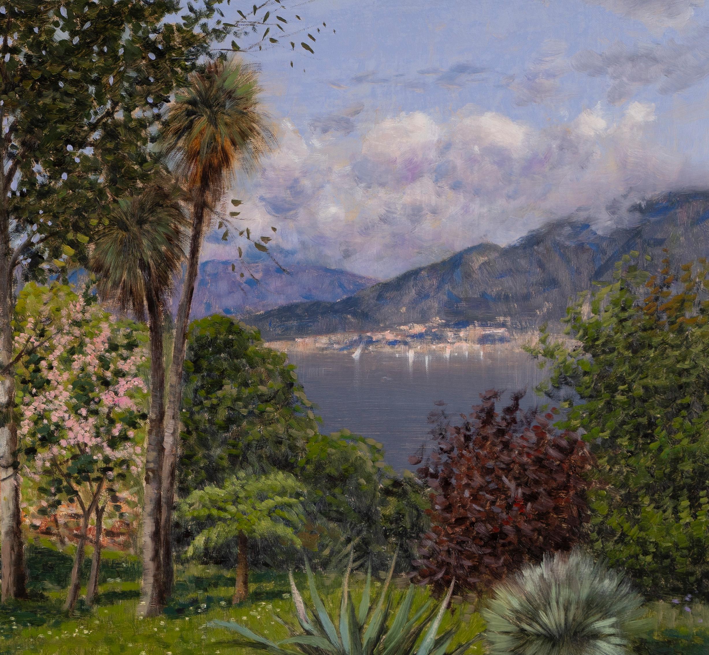 Antique European Large Impressionist Lake Como Italian Landscape Oil Painting 1