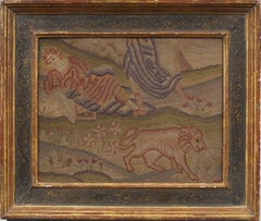 Antique European Lion and Landscape Tapestry in a Heydenryk Frame