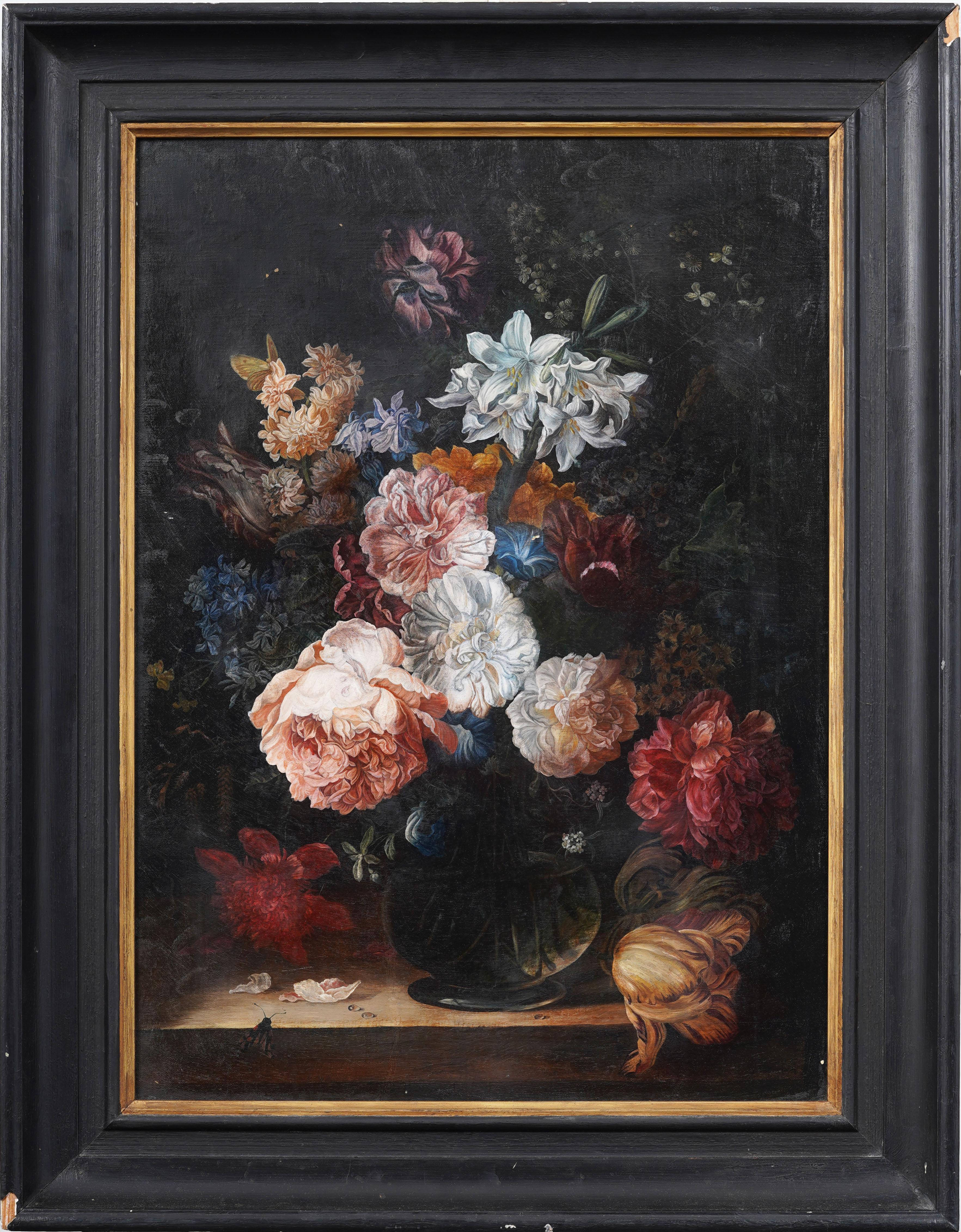 Antike europäische Altmeister Stil Blume Stillleben gerahmt Innenraum Ölgemälde