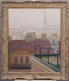 Antique European Paris School Impressionist Cityscape Framed Early Oil Painting