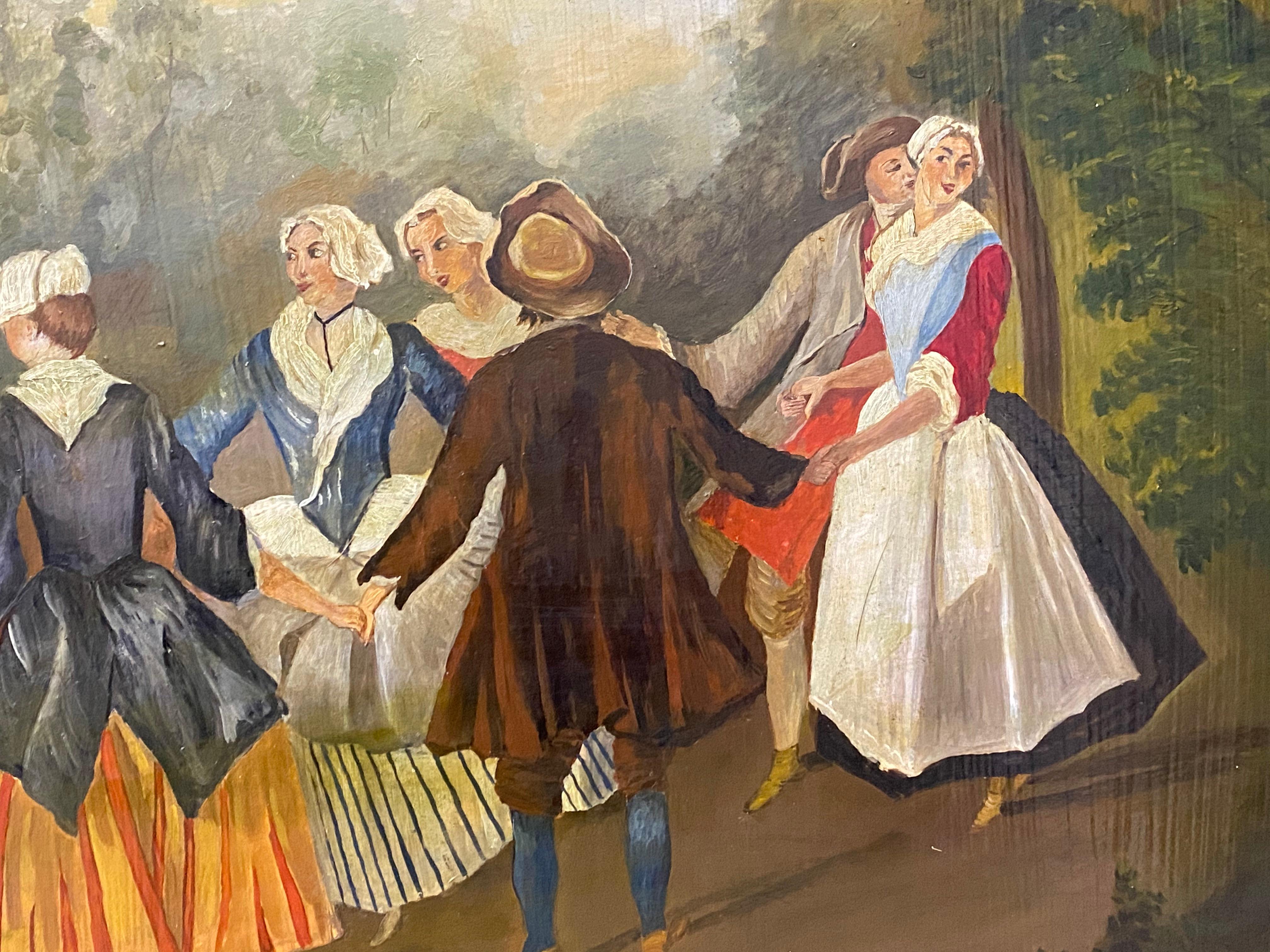 Peinture à l'huile ancienne de l'école européenne « Suède » d'après Nicolas Lancret, vers 1900 en vente 2