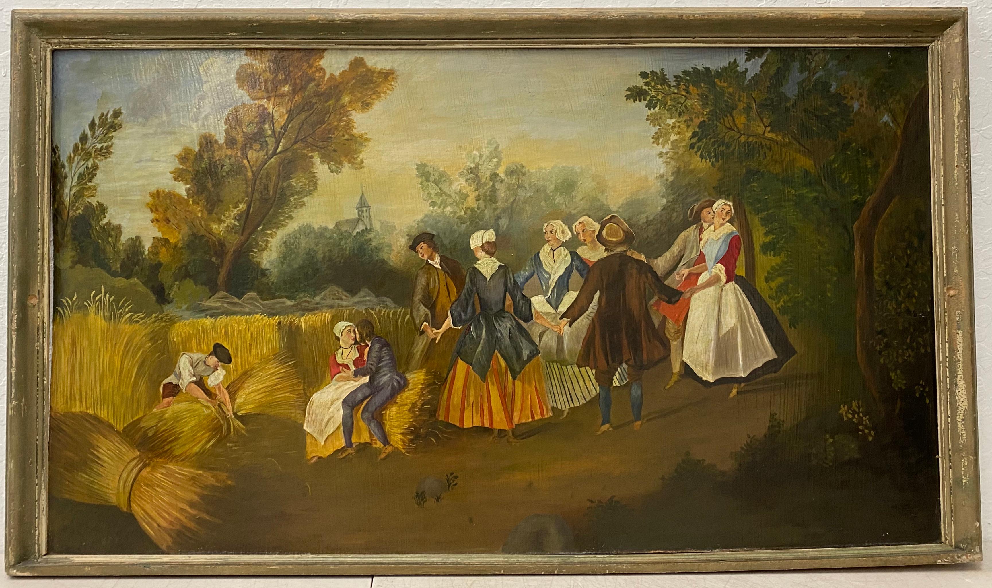 Unknown Figurative Painting - Antique European School "Summer" Oil Painting After Nicolas Lancret c.1900