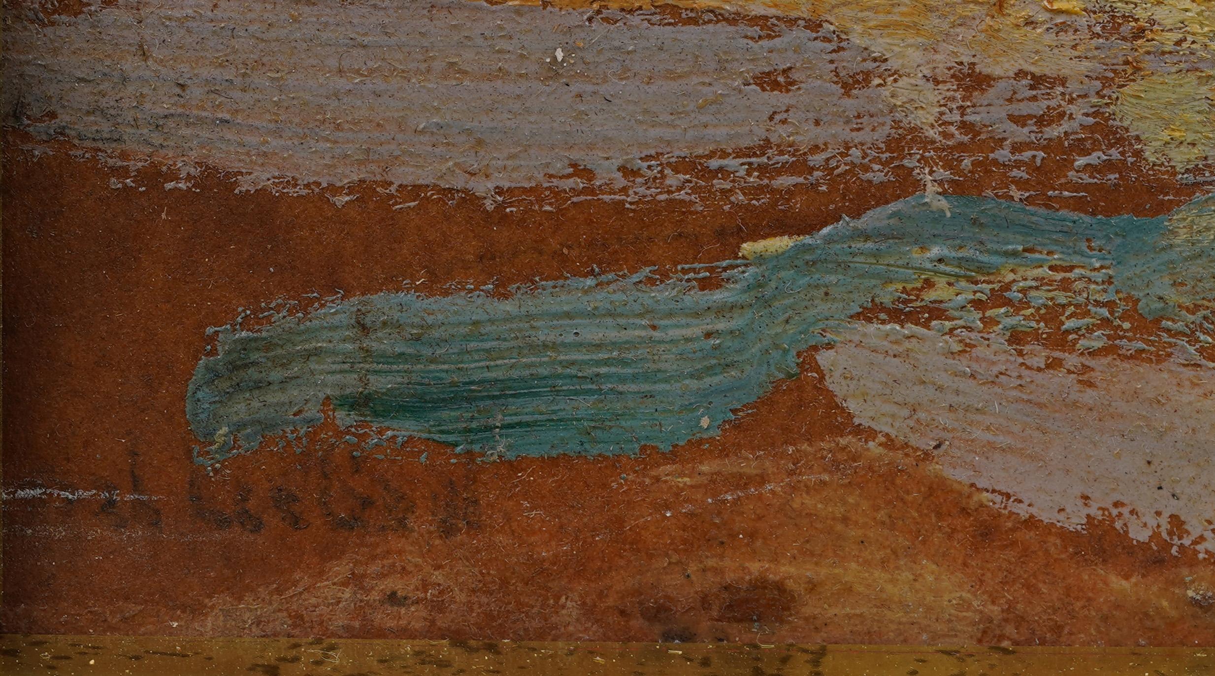 Antico dipinto ad olio con cornice, con firma, del Pireo, scena di porto costiero in vendita 1