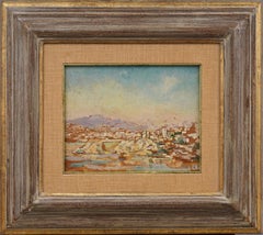 Antique Exhibited Signed Greek Piraeus Coastal Harbor Scene Framed Oil Painting