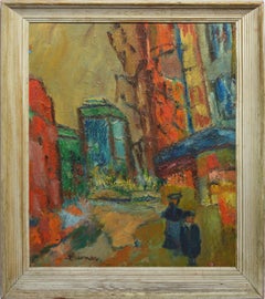 Antique Fauvist Cityscape Street View, Paris Modern School Signed Oil Painting