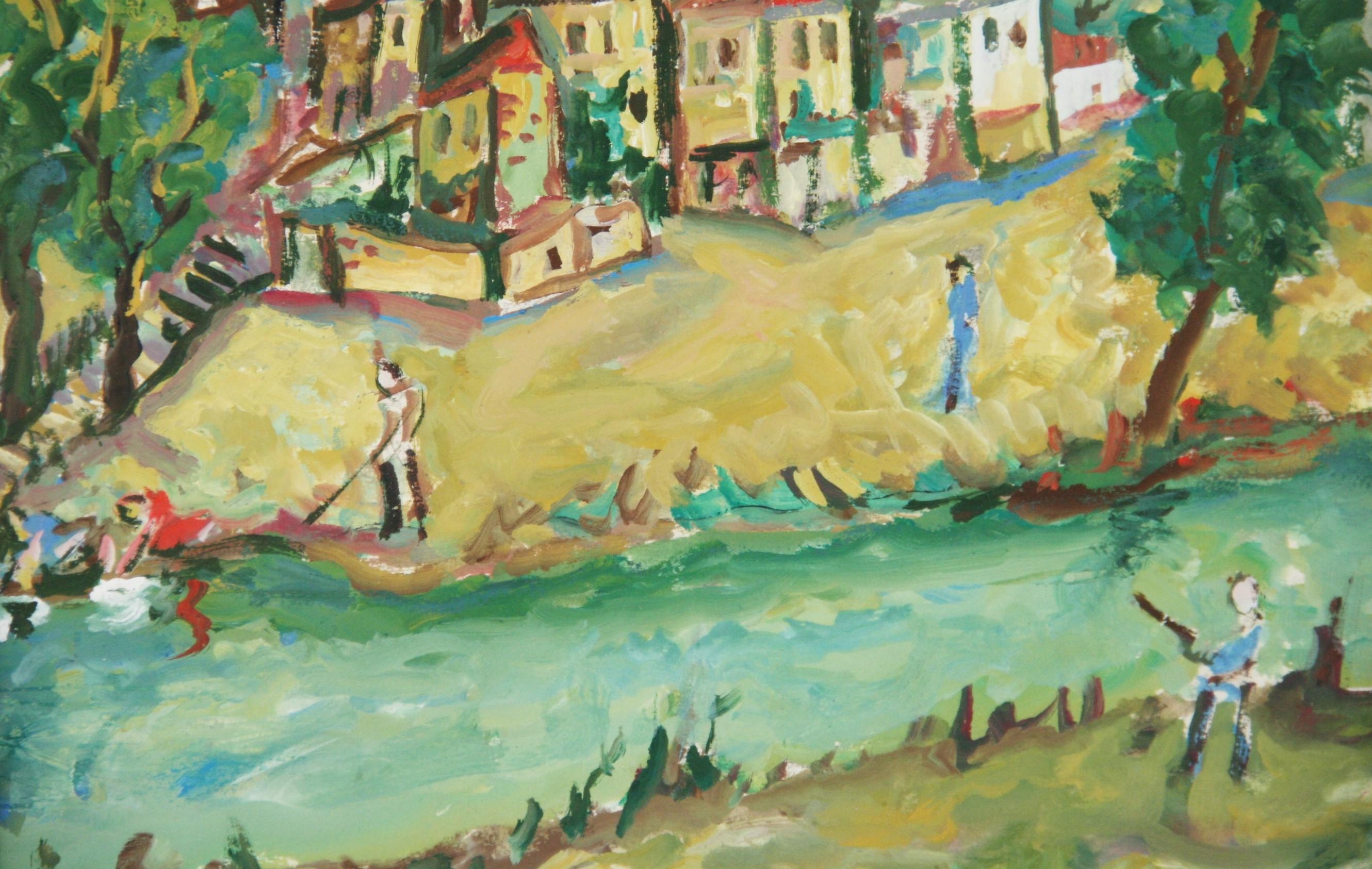 Antique Fauvist French Village Landscape - Painting by Unknown