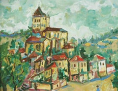 Antiguo paisaje fauvista de pueblo francés