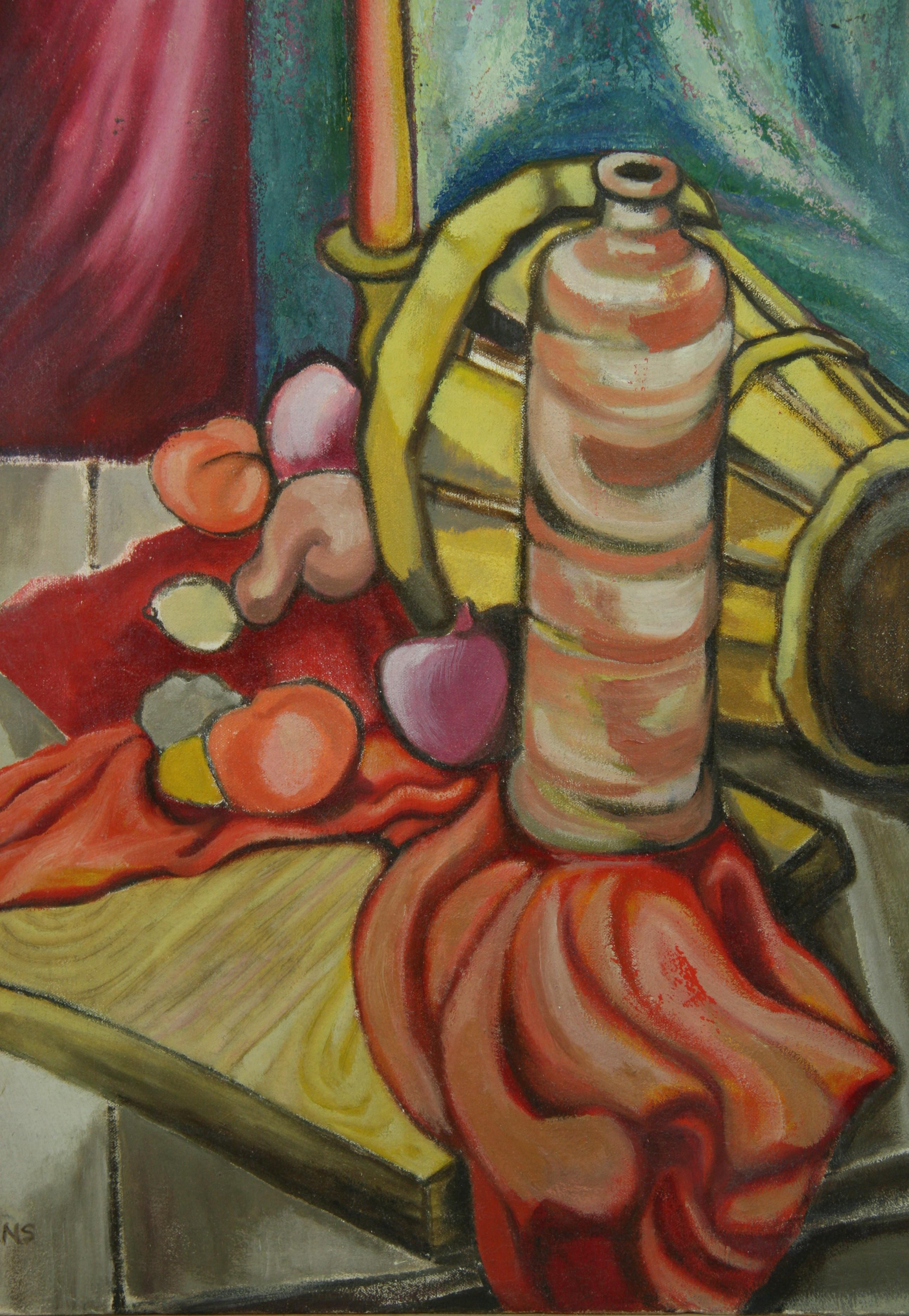 Antikes fauvistisches Stilleben von E. Burns 1964 (Braun), Still-Life Painting, von Unknown