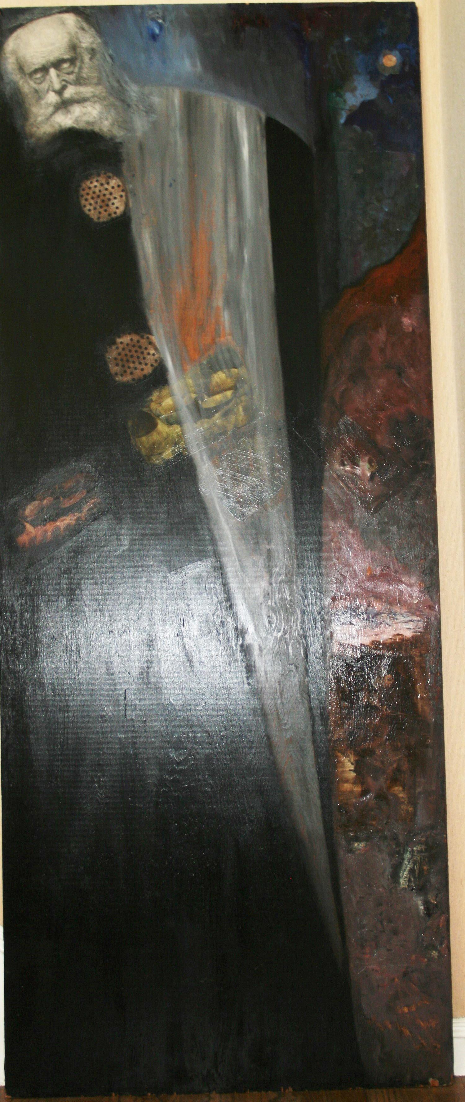 Antico Figurativo a grandezza naturale  Pittura a olio  di un Wiseman  su pannello di Wood - Painting di Unknown