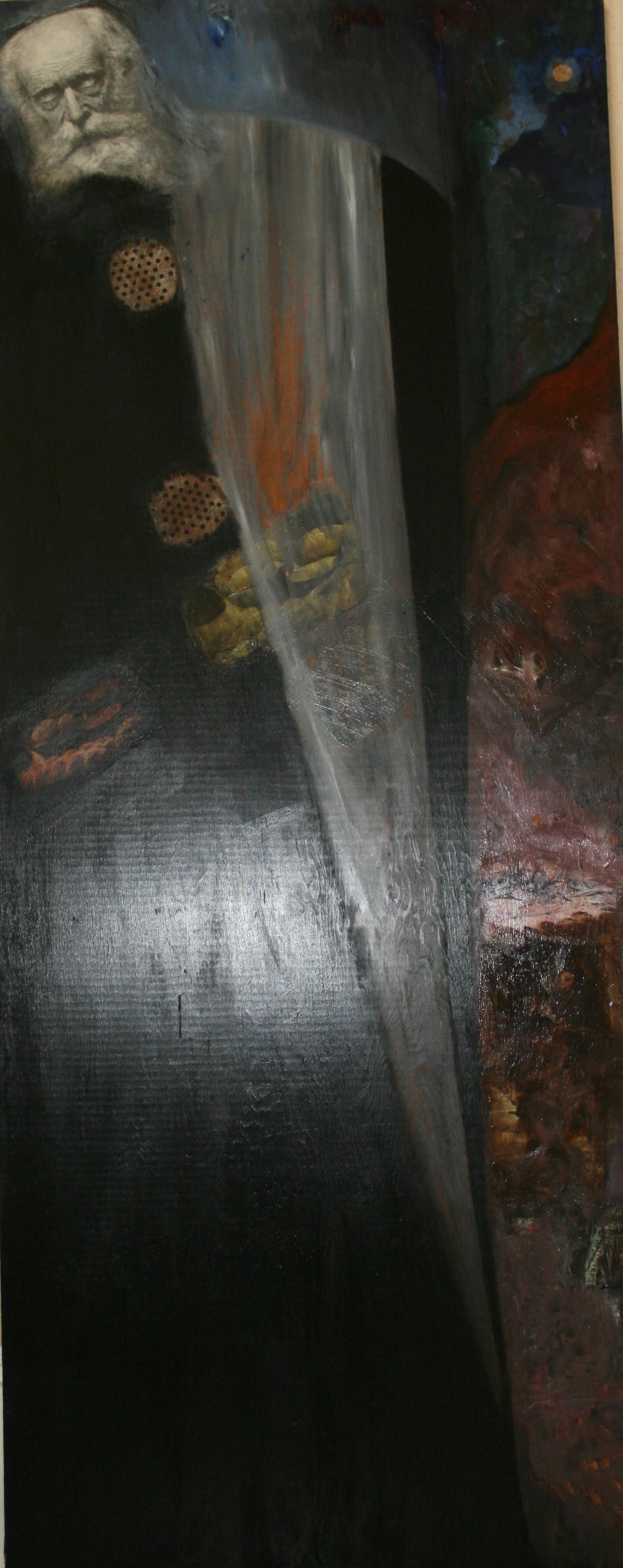 Antico Figurativo a grandezza naturale  Pittura a olio  di un Wiseman  su pannello di Wood in vendita 3