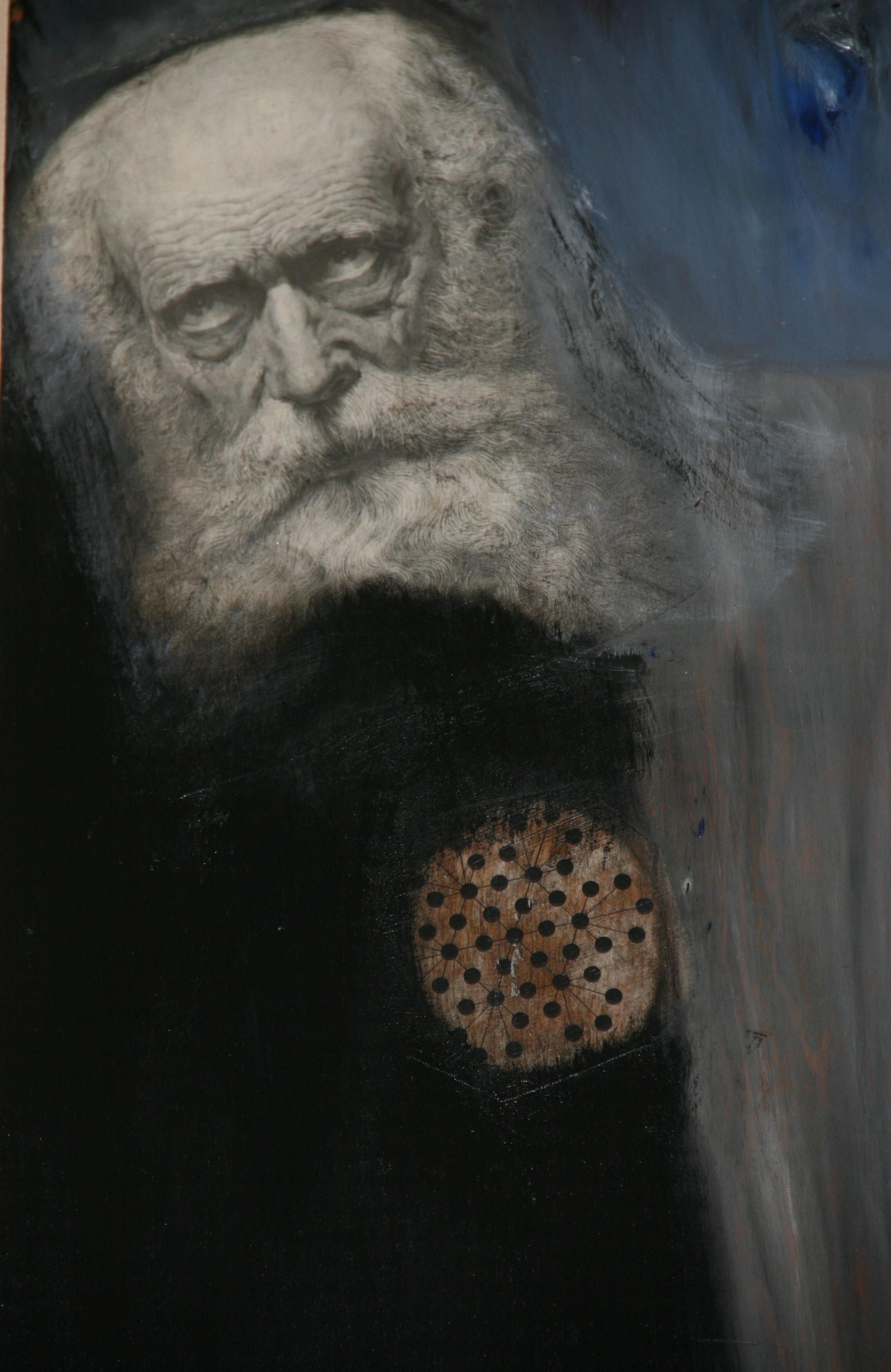 Antico Figurativo a grandezza naturale  Pittura a olio  di un Wiseman  su pannello di Wood in vendita 4