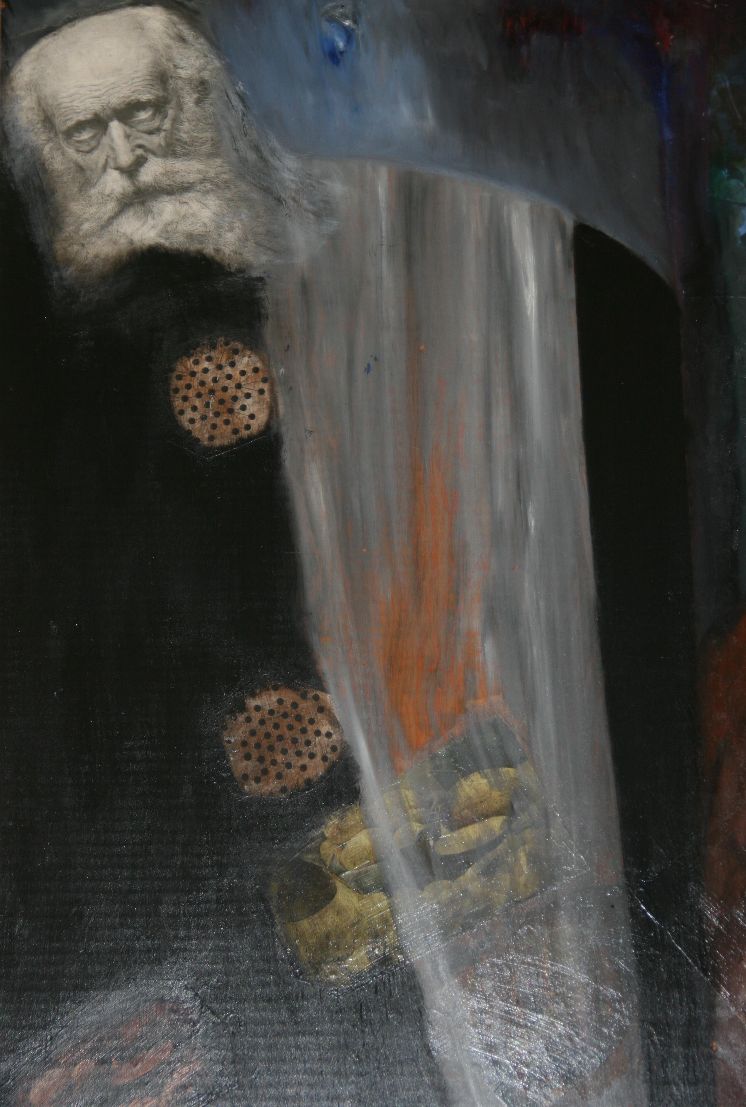 Antico Figurativo a grandezza naturale  Pittura a olio  di un Wiseman  su pannello di Wood in vendita 5