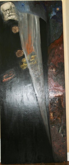 Antico Figurativo a grandezza naturale  Pittura a olio  di un Wiseman  su pannello di Wood