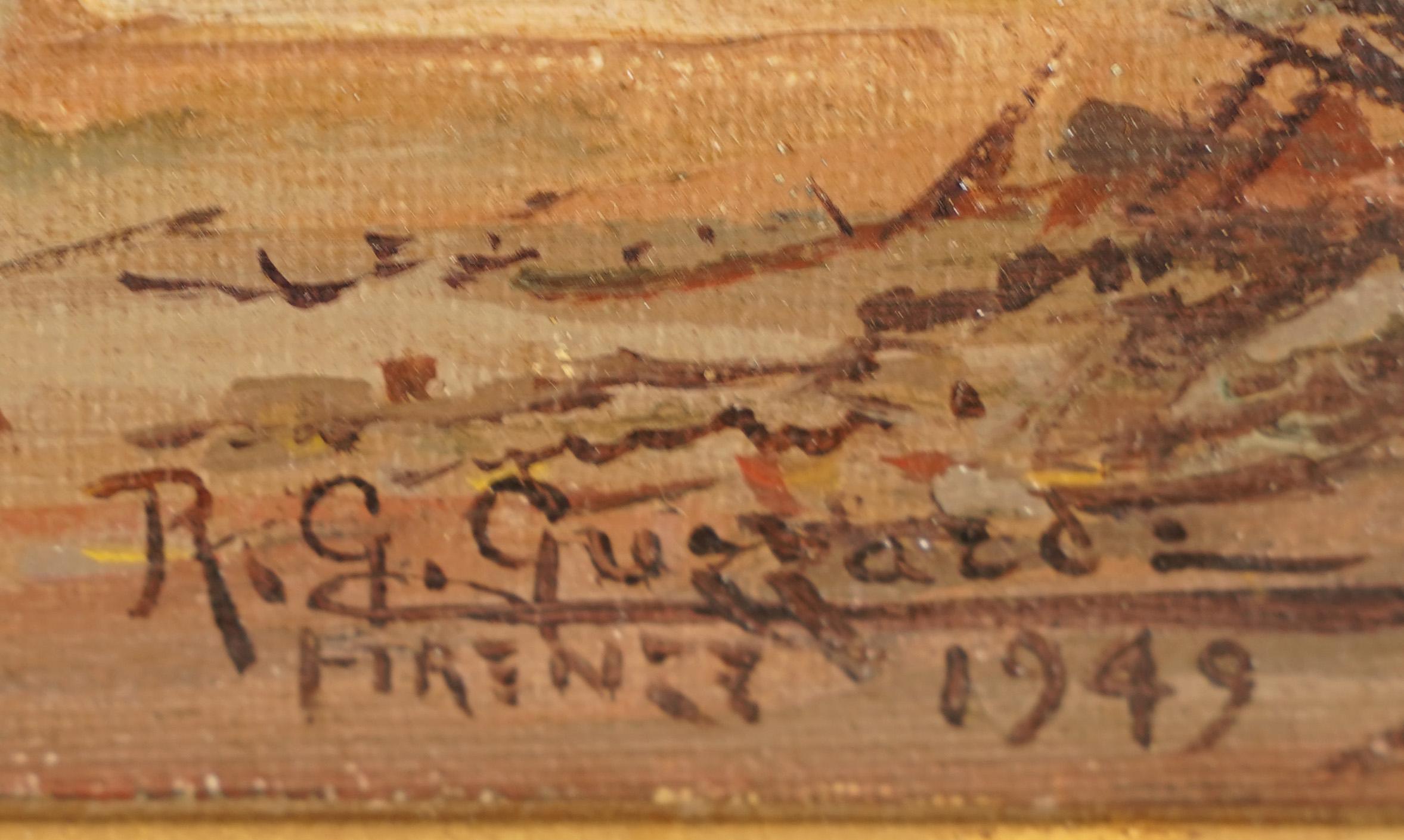 Antiguo Florencia Italia Impresionista Ruinas Paisaje urbano Pintura al óleo bien enmarcada 1
