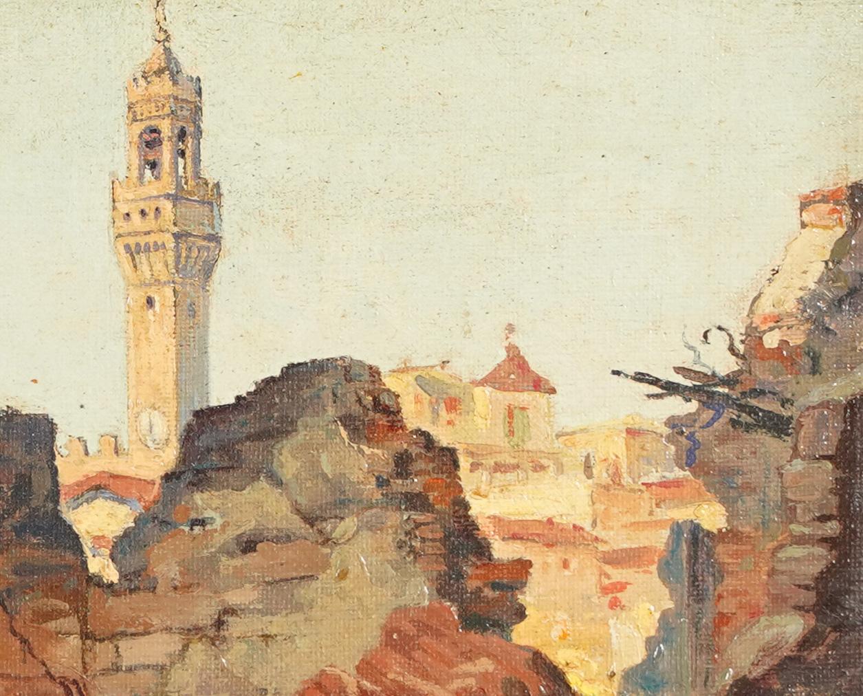 Antiguo Florencia Italia Impresionista Ruinas Paisaje urbano Pintura al óleo bien enmarcada 2