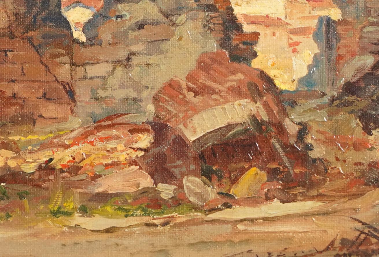 Antiguo Florencia Italia Impresionista Ruinas Paisaje urbano Pintura al óleo bien enmarcada 3