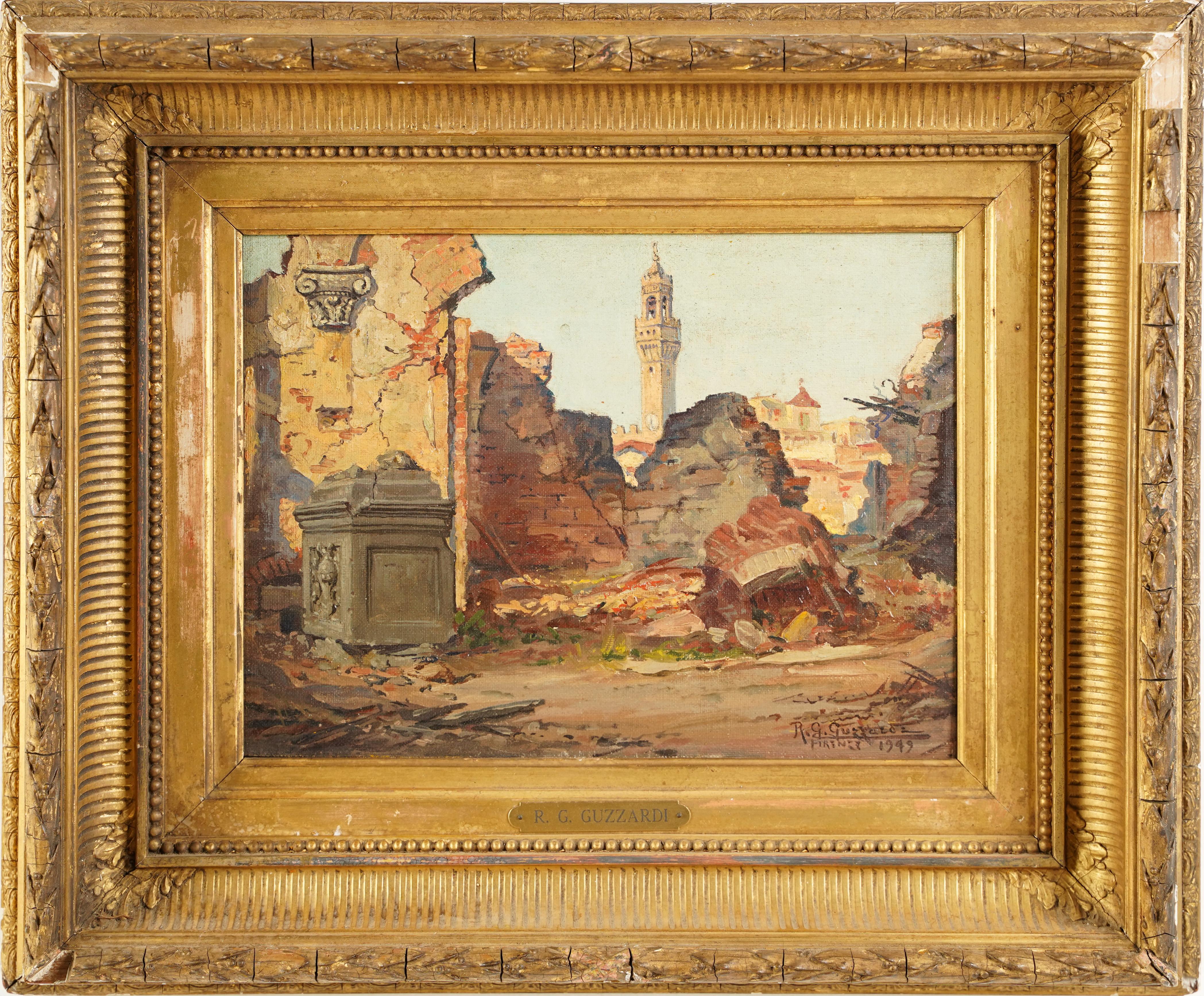 Antique Florence Italy Impressionist Ruins Nicely Framed Cityscape Oil Painting