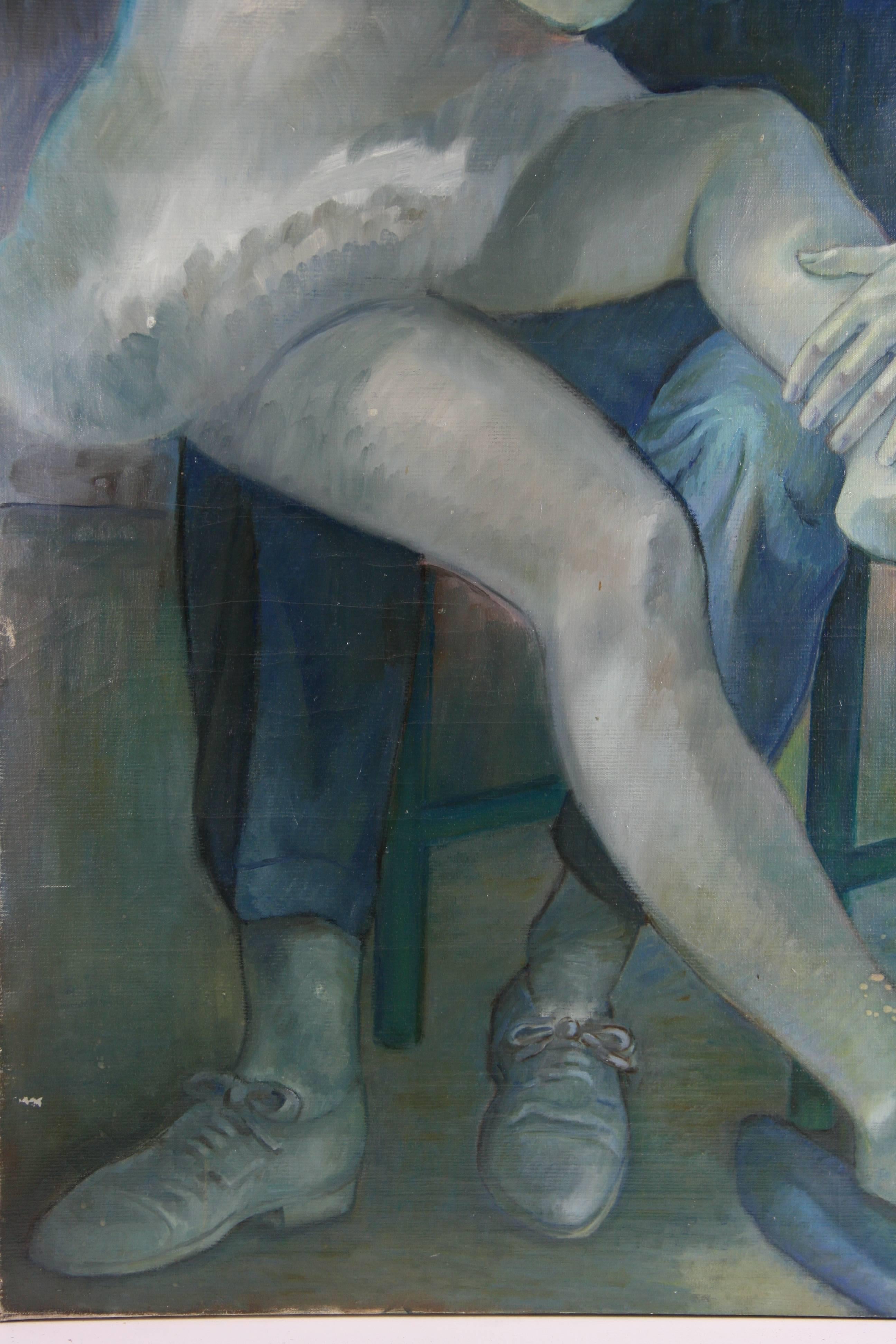Antique French Art Deco  Bailarinas del Descanso Azul  Aceite figurativo  por G. Pascal Rocca - Figurative Painting Gris de Unknown