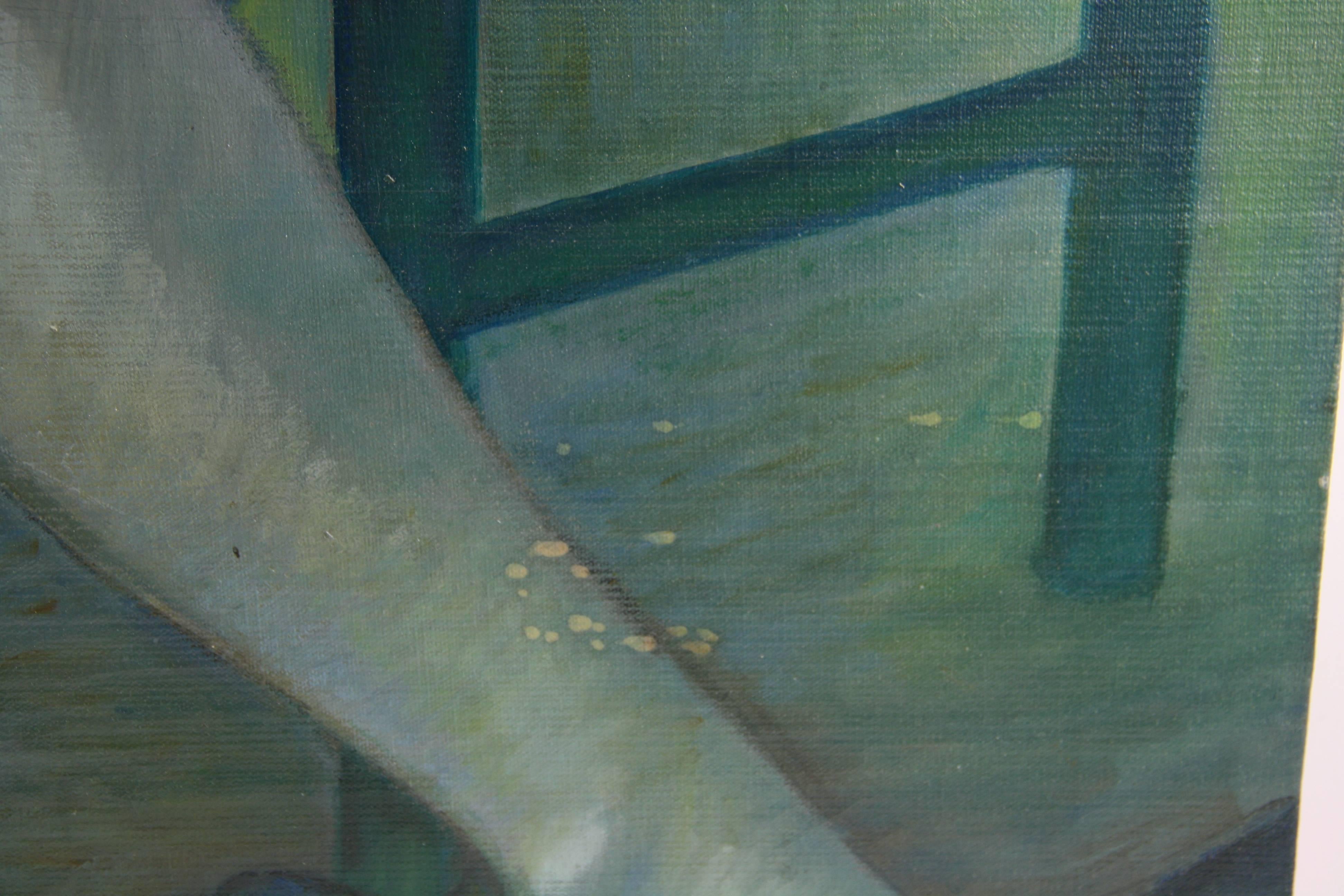 1-4086 A gran escala  vintage  figurativo  pintura, óleo original  sobre lienzo en tonos azules. Sin enmarcar.
Firmado en el verso G. Pascal Rocca
