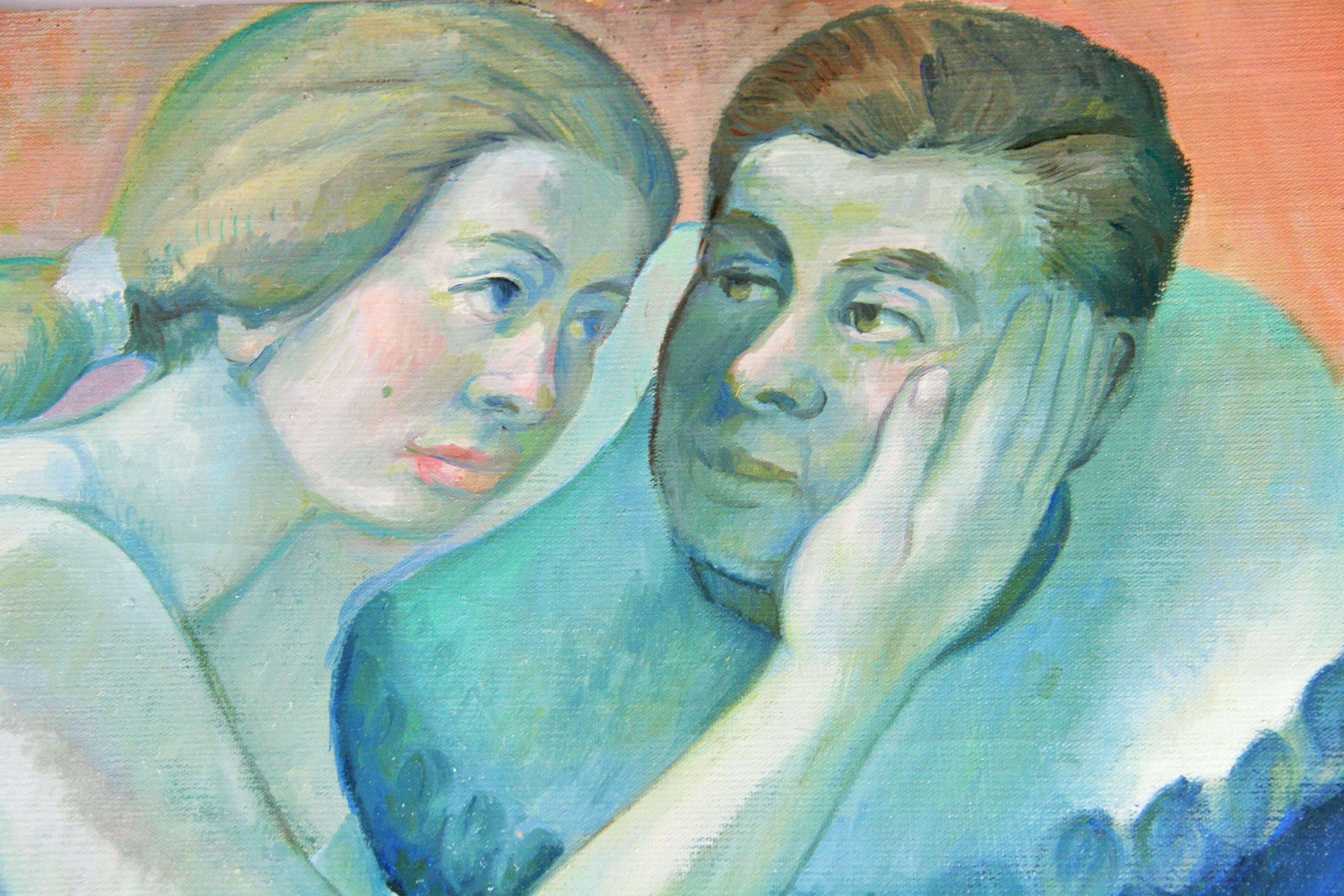 Antique French Art Deco  Bailarinas del Descanso Azul  Aceite figurativo  por G. Pascal Rocca en venta 2
