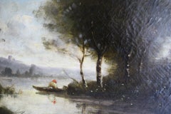 Antique French Barbizon Ölgemälde, 19. Jahrhundert Riversaide Ölgemälde