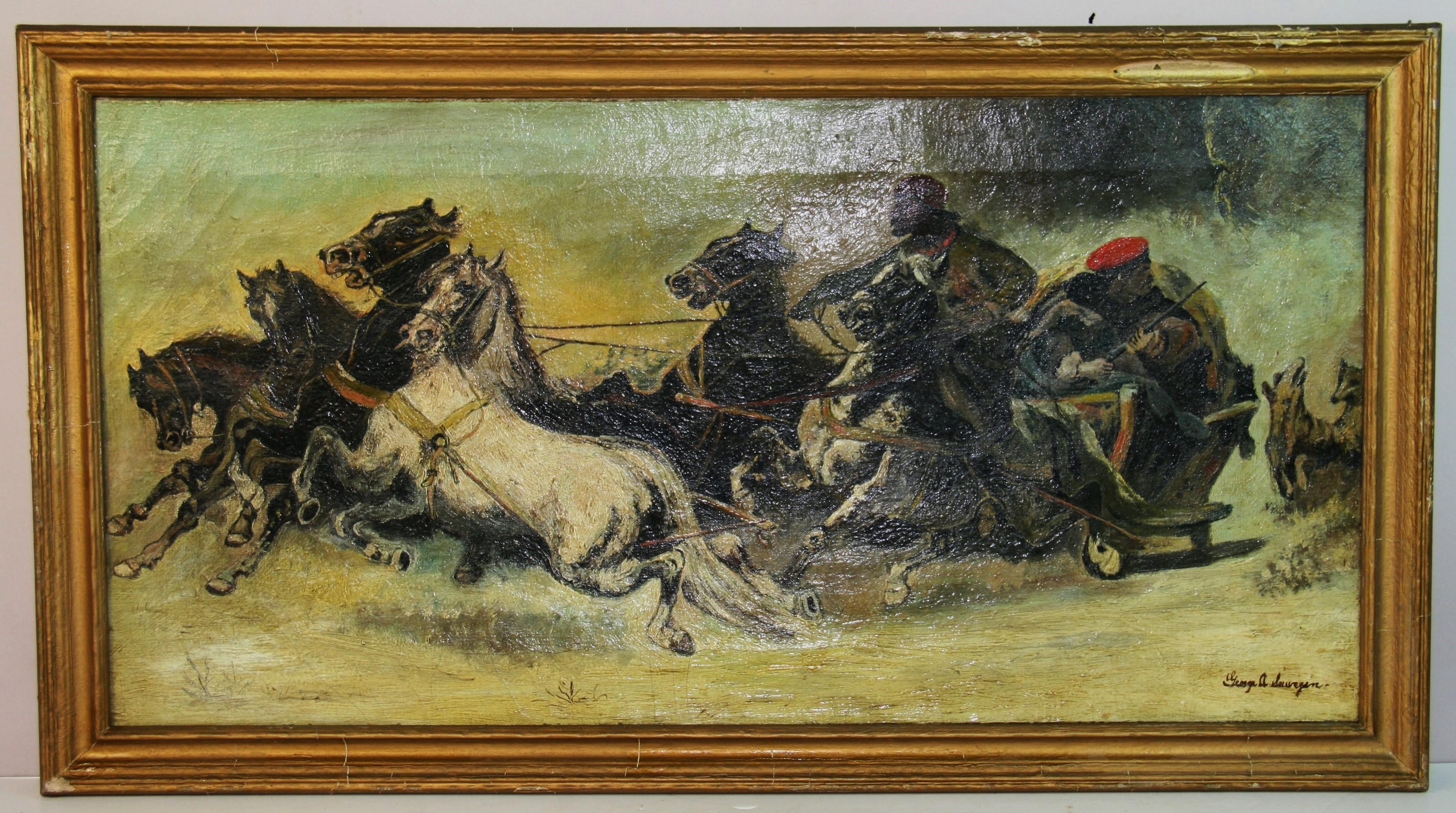 Antique French Equestrian Chase "Escape from the Wolf Pack" (Fuga dal branco di lupi)
