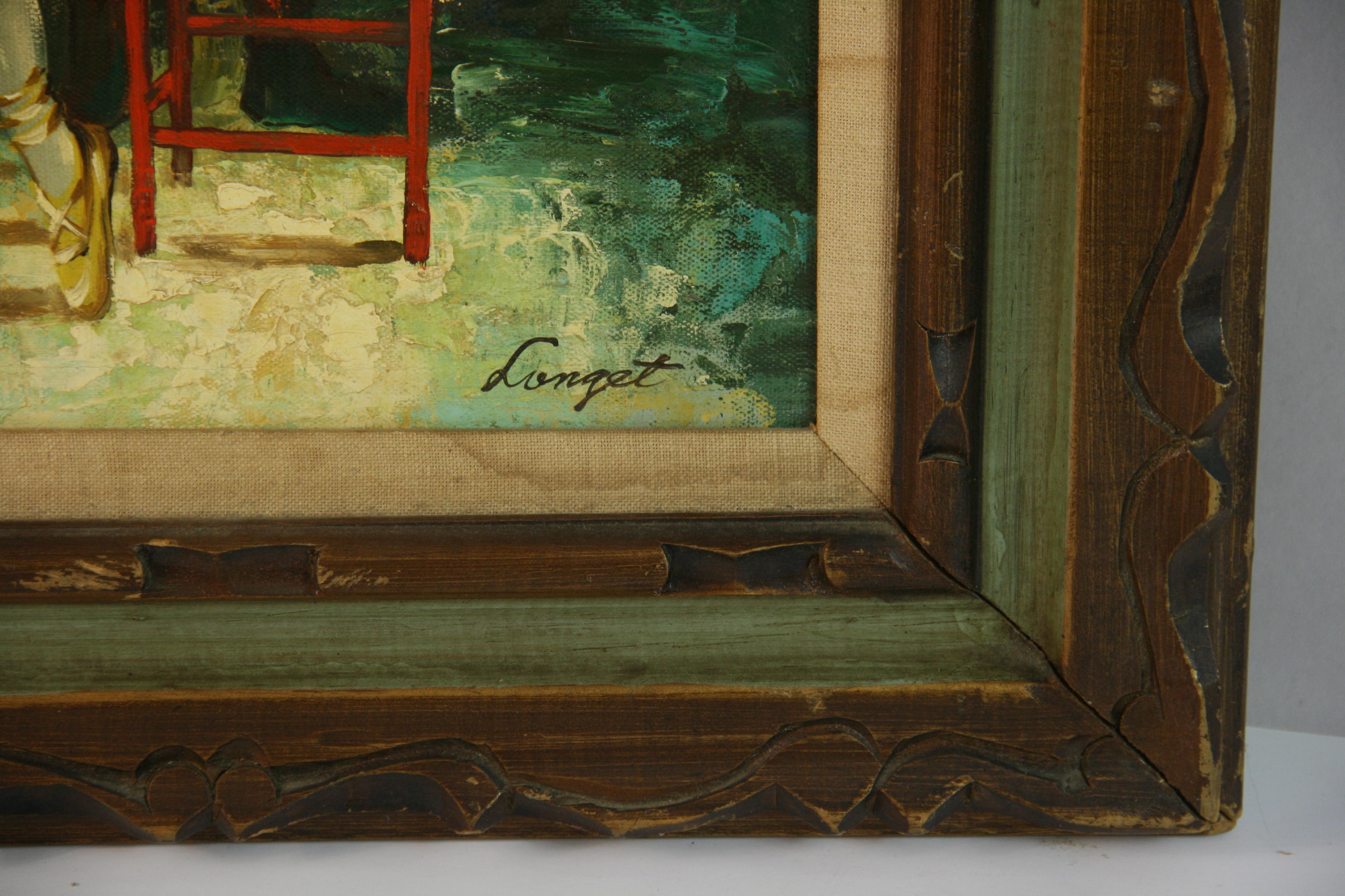 Antique French Arlecchino e ballerina in riposo dipinto a olio da Longet 2