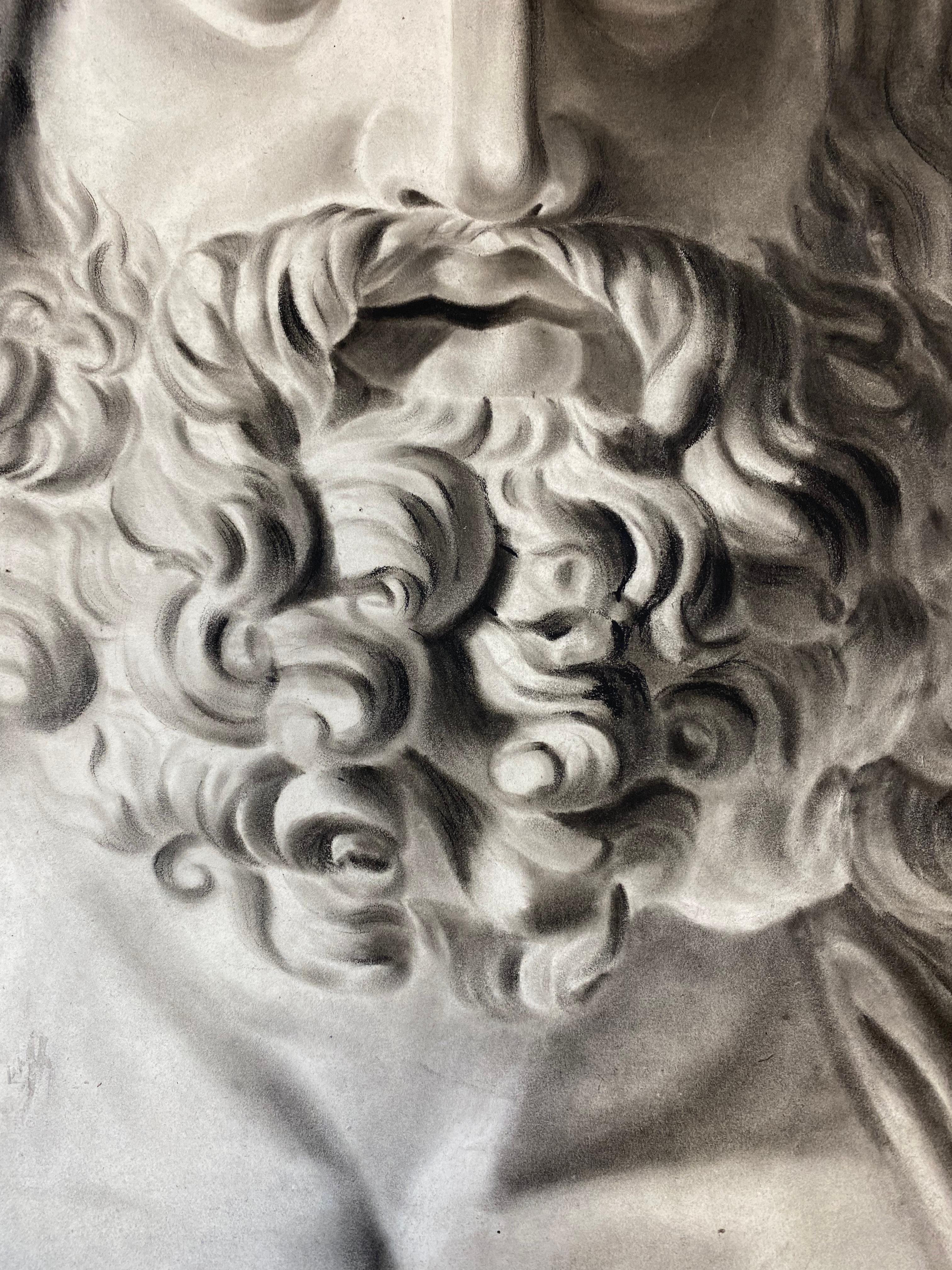 Antique French Head Portrait Greek Roman Head Bust Portrait Bearded Man - Painting by Unknown