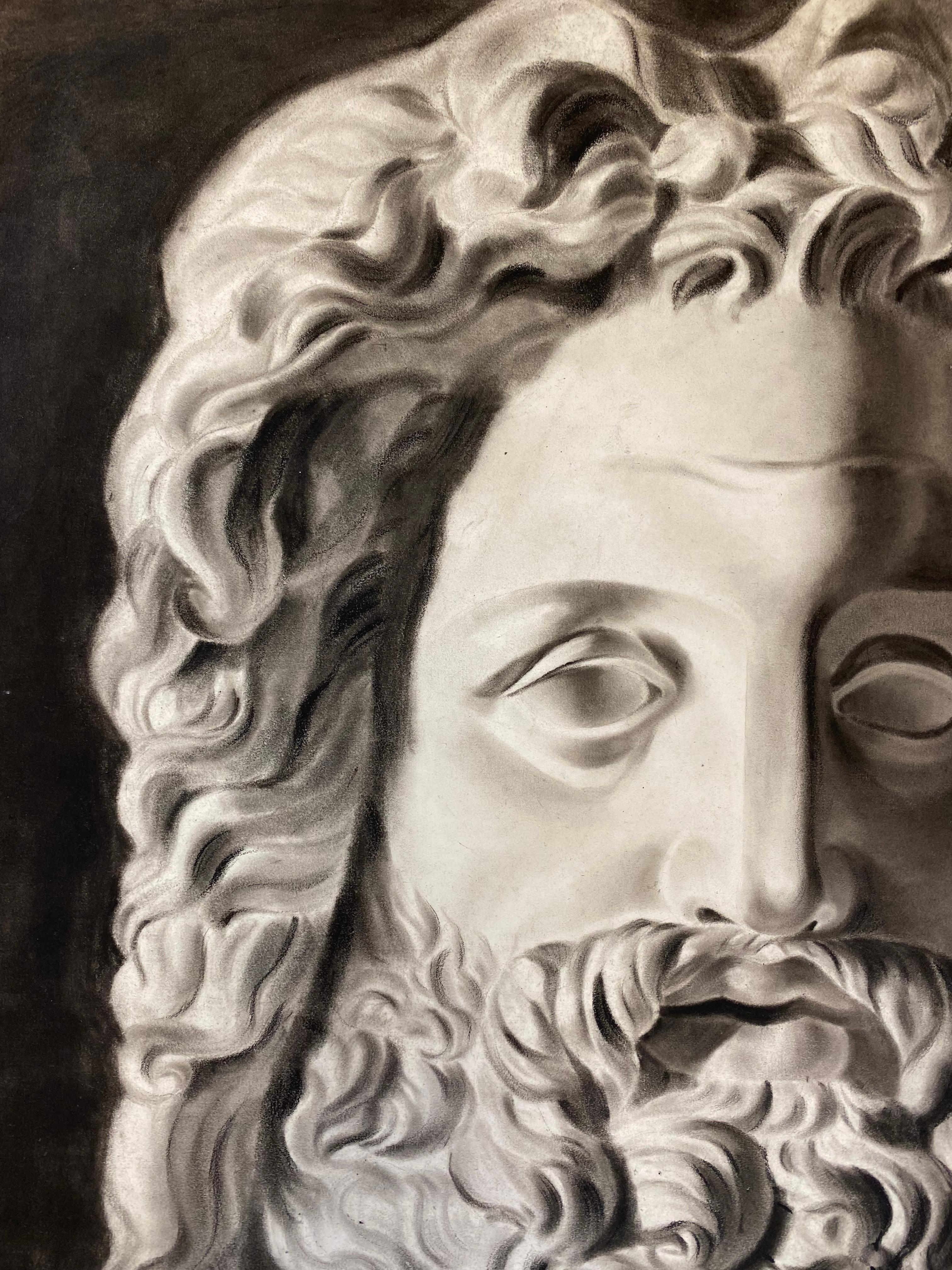 Antique French Head Portrait Greek Roman Head Bust Portrait Bearded Man - Renaissance Painting by Unknown
