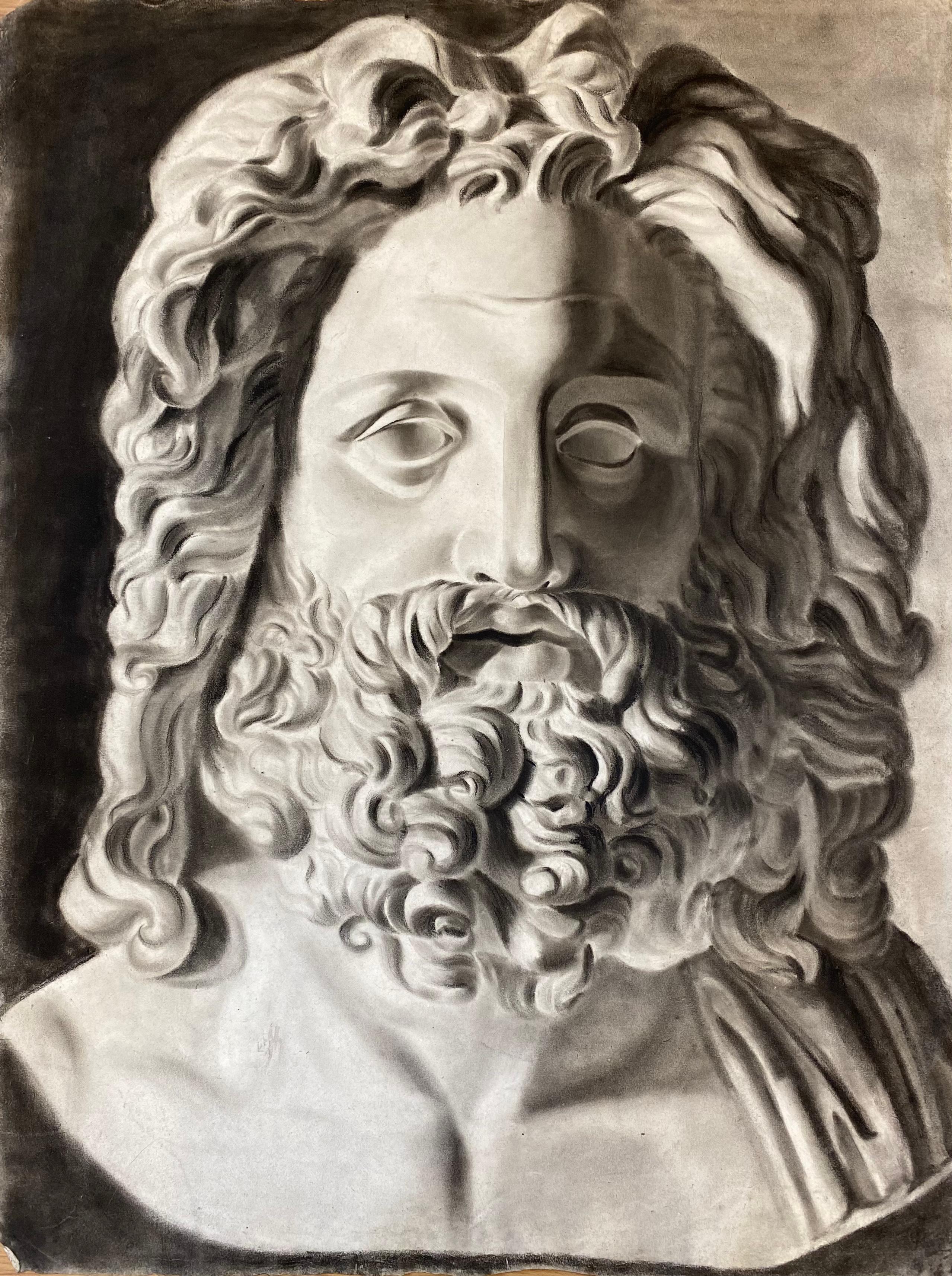 Unknown Figurative Art - Antique French Head Portrait Greek Roman Head Bust Portrait Bearded Man