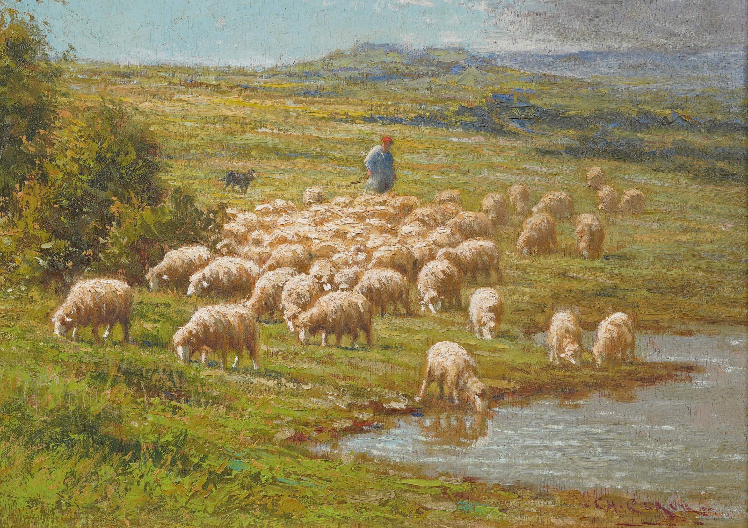 Antique French Impressionist Barbizon School Sheep Grazing Landscape Painting 3