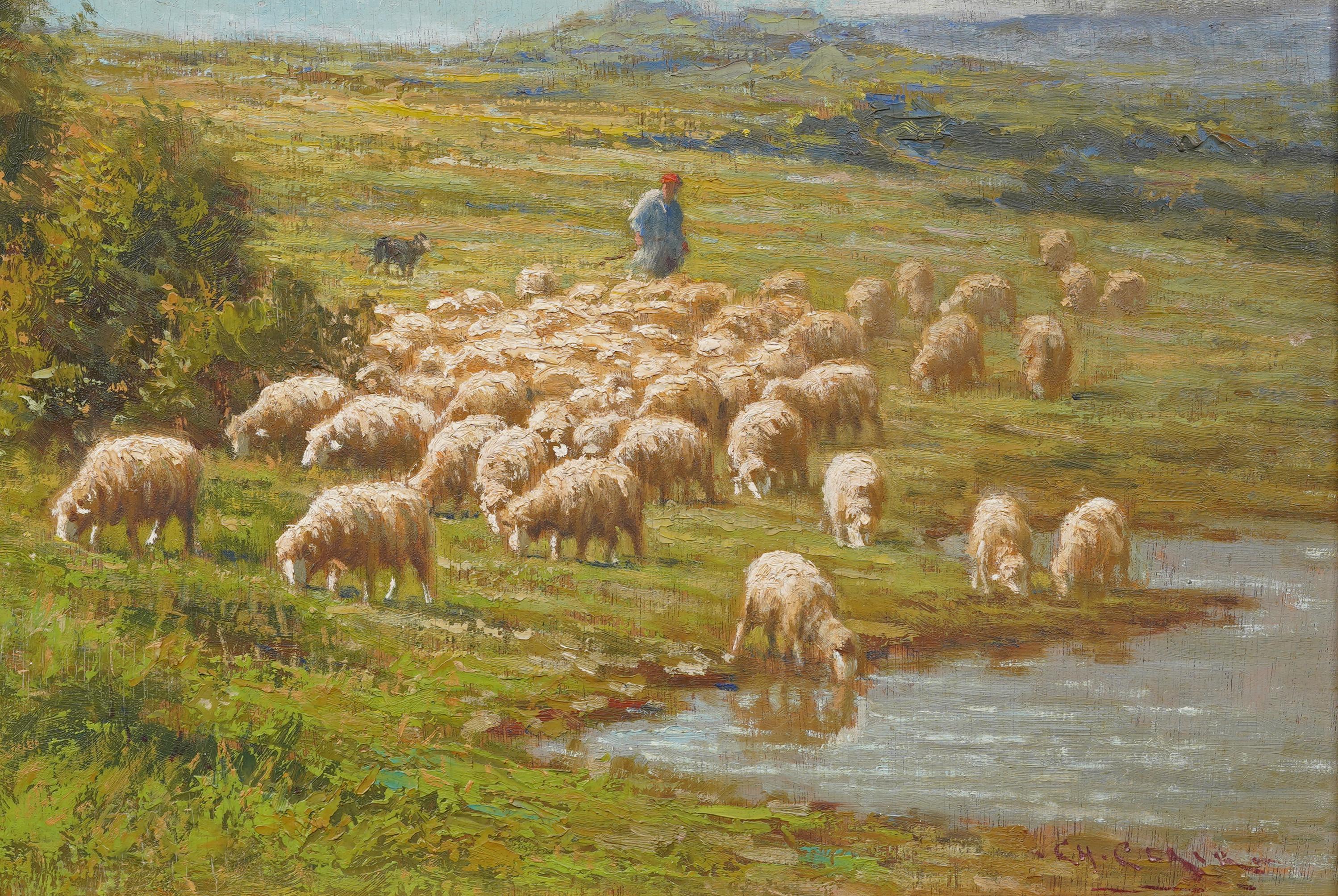 Antique French Impressionist Barbizon School Sheep Grazing Landscape Painting 4