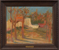 Antique French Impressionist Framed Barbizon Landscape Countryside Farm Painting