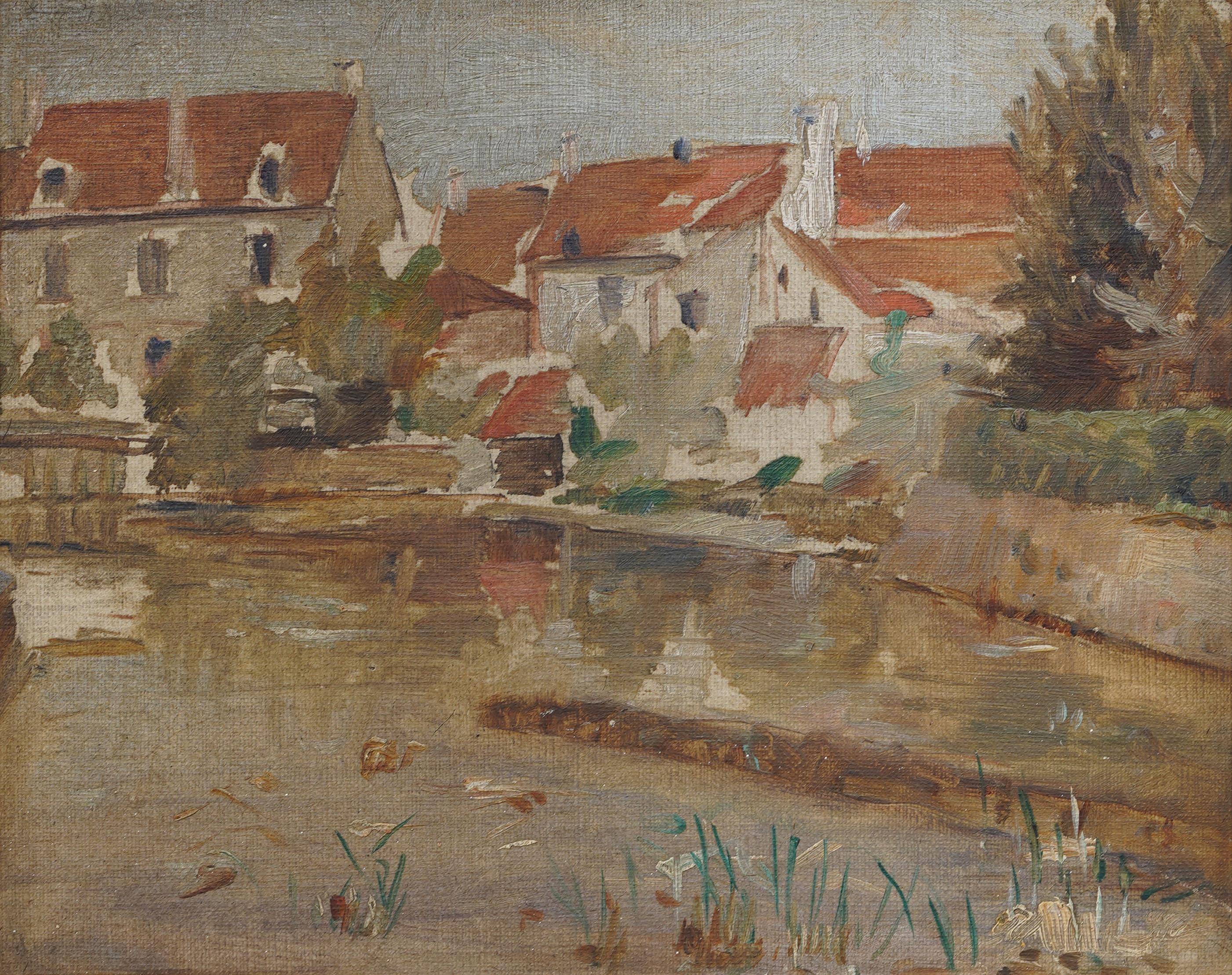 Antique French Impressionist Paesaggio costiero incorniciato Pittura ad olio originale - Painting Moderno di Unknown