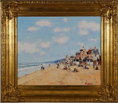 Antique French Impressionist Giltwood Frame Coastal Beach Signed Oil Painting