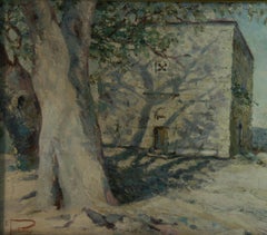 Antique French Pintura al Óleo Impresionista de Paisaje Enmarcada, Firmada