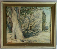 Antique French Pintura al Óleo Impresionista de Paisaje Enmarcada, Firmada