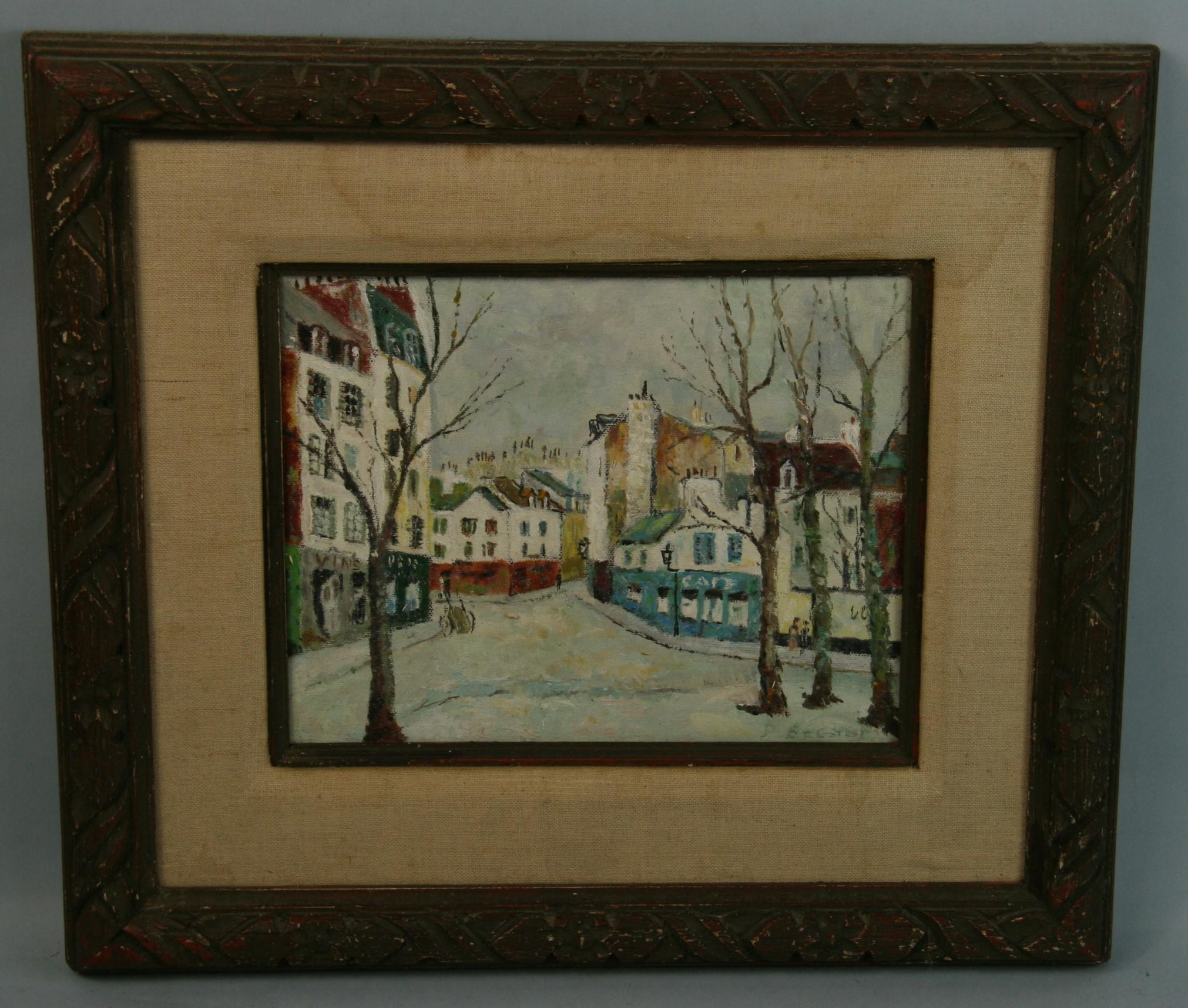 Ancienne peinture à l'huile impressionniste française, paysages urbains de Paris 1940