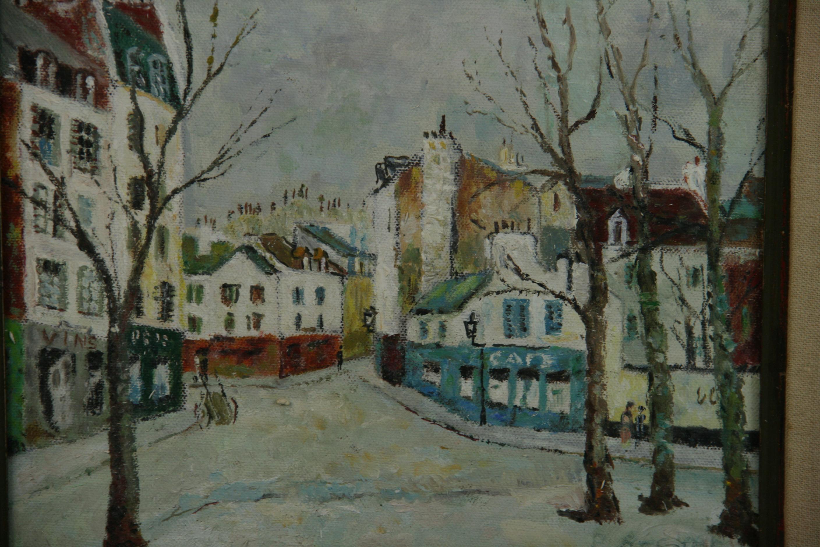 Antique French Impressionist Landscape Oil Painting Streets of Paris 1940 For Sale 1