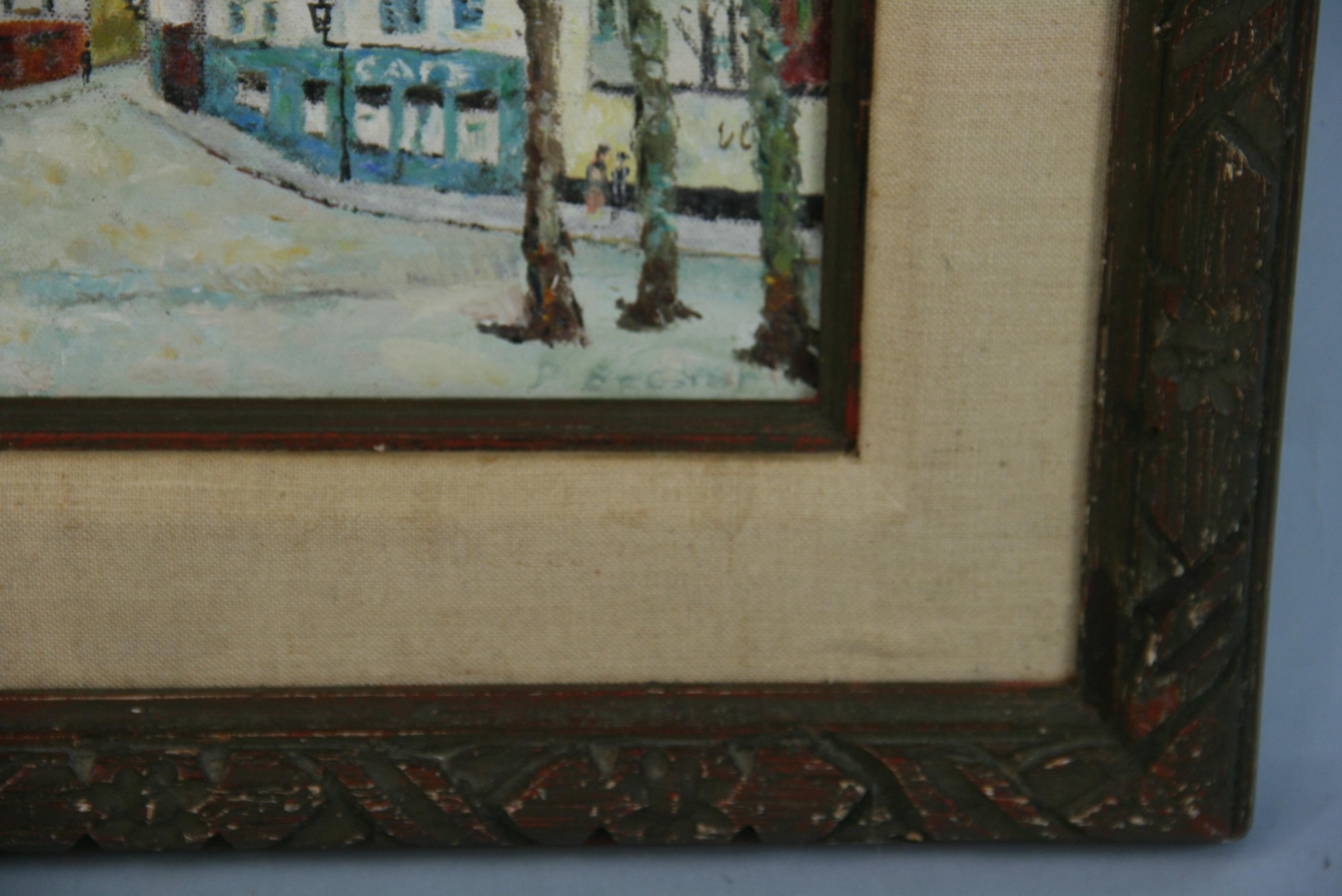 Antique French Impressionist Landscape Oil Painting Streets of Paris 1940 For Sale 2