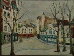 Antique French Impressionist Landscape Oil Painting Streets of Paris 1940
