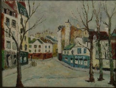 Antique French Pintura al Óleo Impresionista Paisaje Calles de París 1940