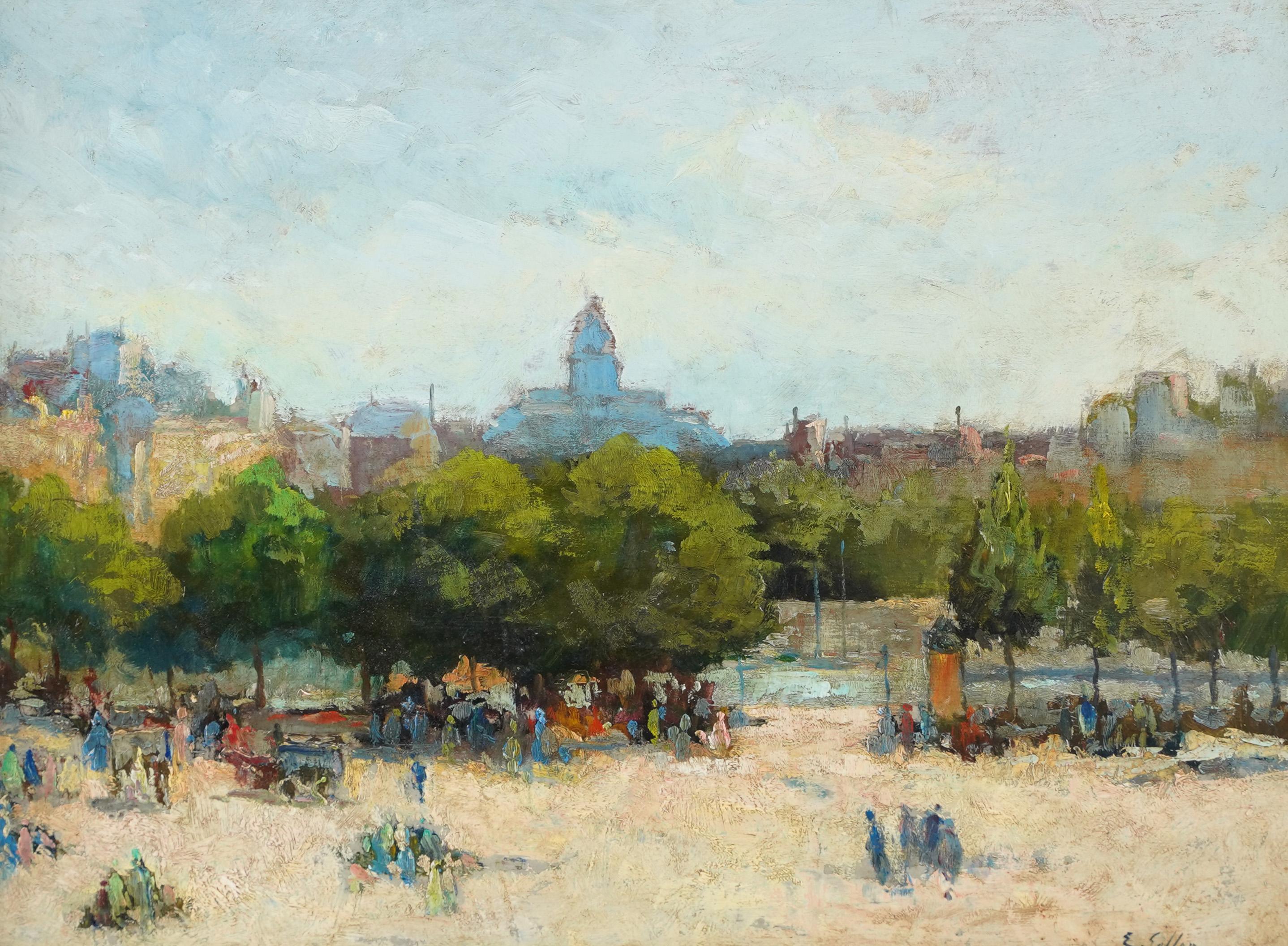  Antique French Impressionist Paris Park Signed Landscape Framed Oil Painting For Sale 1