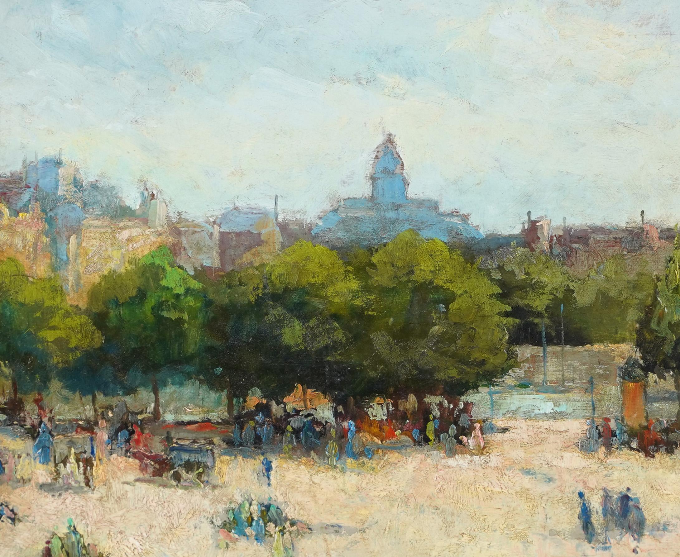 Antique French Impressionist Paris Park Signed Landscape Framed Oil Painting For Sale 2