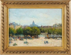  Antique French Impressionist Paris Park Signed Landscape Framed Oil Painting