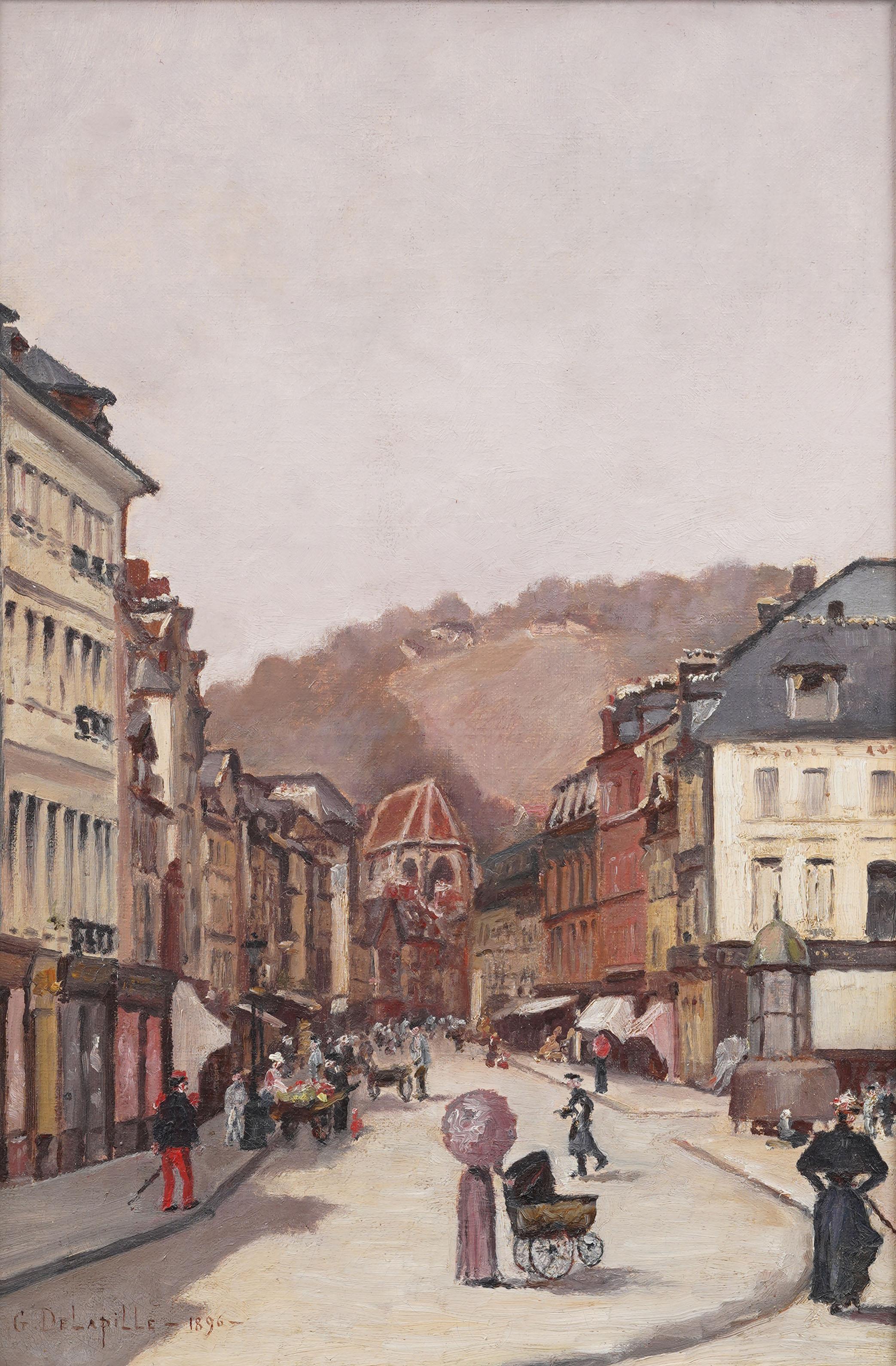 Peinture à l'huile impressionniste française ancienne représentant un paysage urbain. Huile sur toile.   Encadré. Signé.  En excellent état d'origine. Joliment encadrée dans un  moulures en bois doré.  Excellent état, prêt à être accroché et