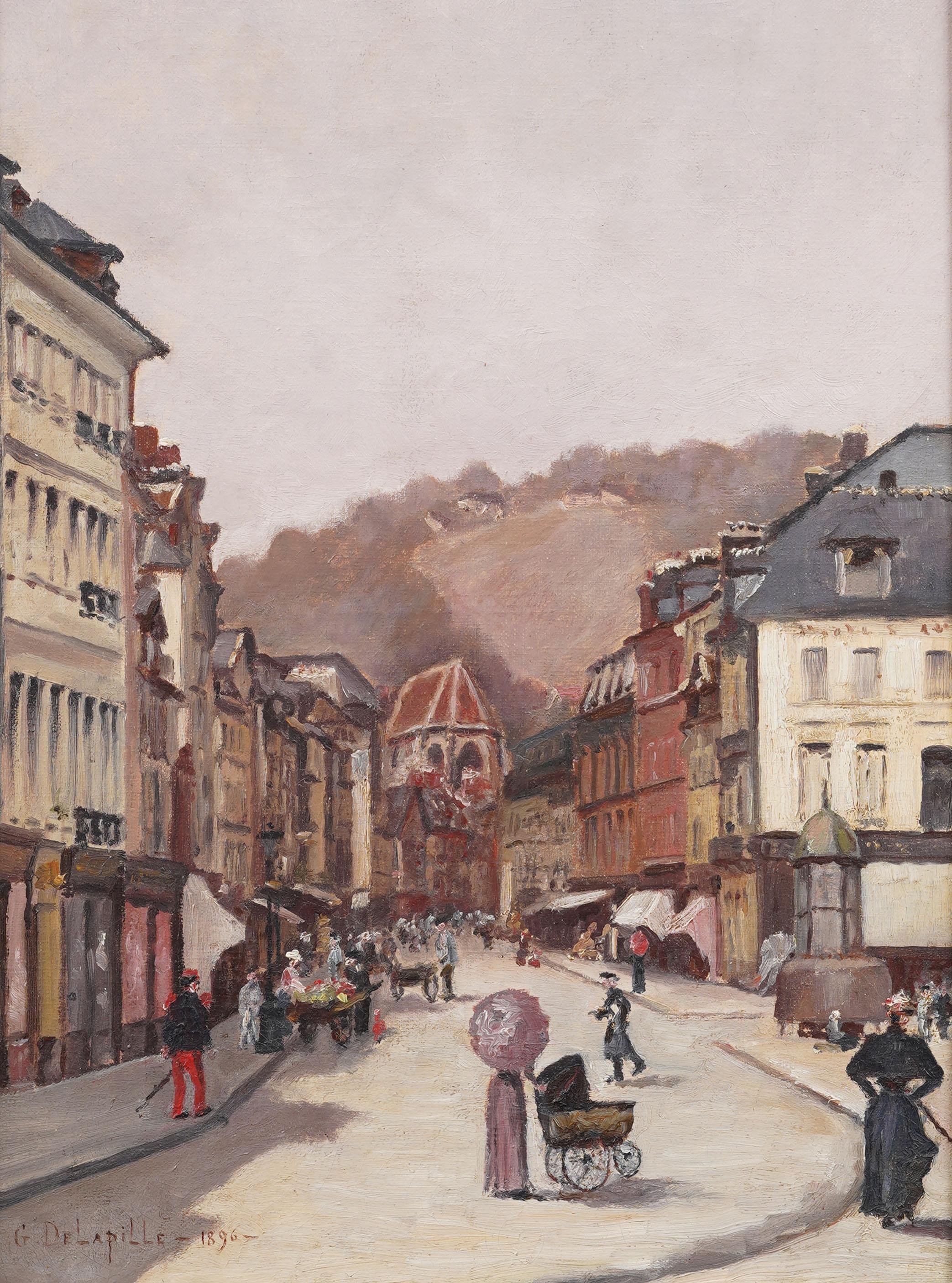 Antique French Impressionist Paris School Giltwood Framed Street Scene Painting en vente 1